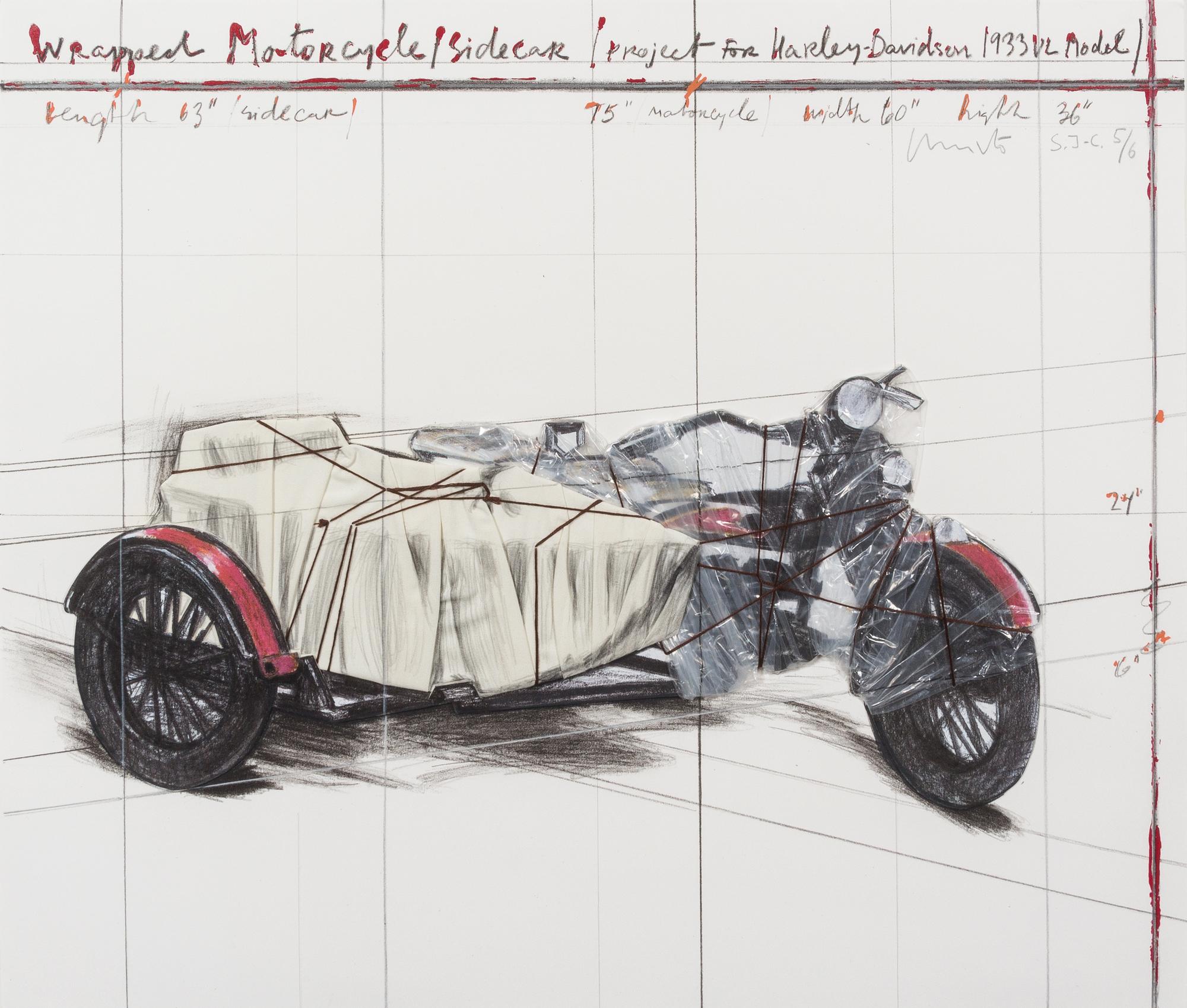 Christo and Jeanne-Claude, (Bulgarian/American, b. 1935), Wrapped Motorcycle/Sidecar, Project for Harley-Davidson 1933 VL Model, 1997