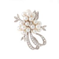CULTURED PEARL AND DIAMOND BROOCH