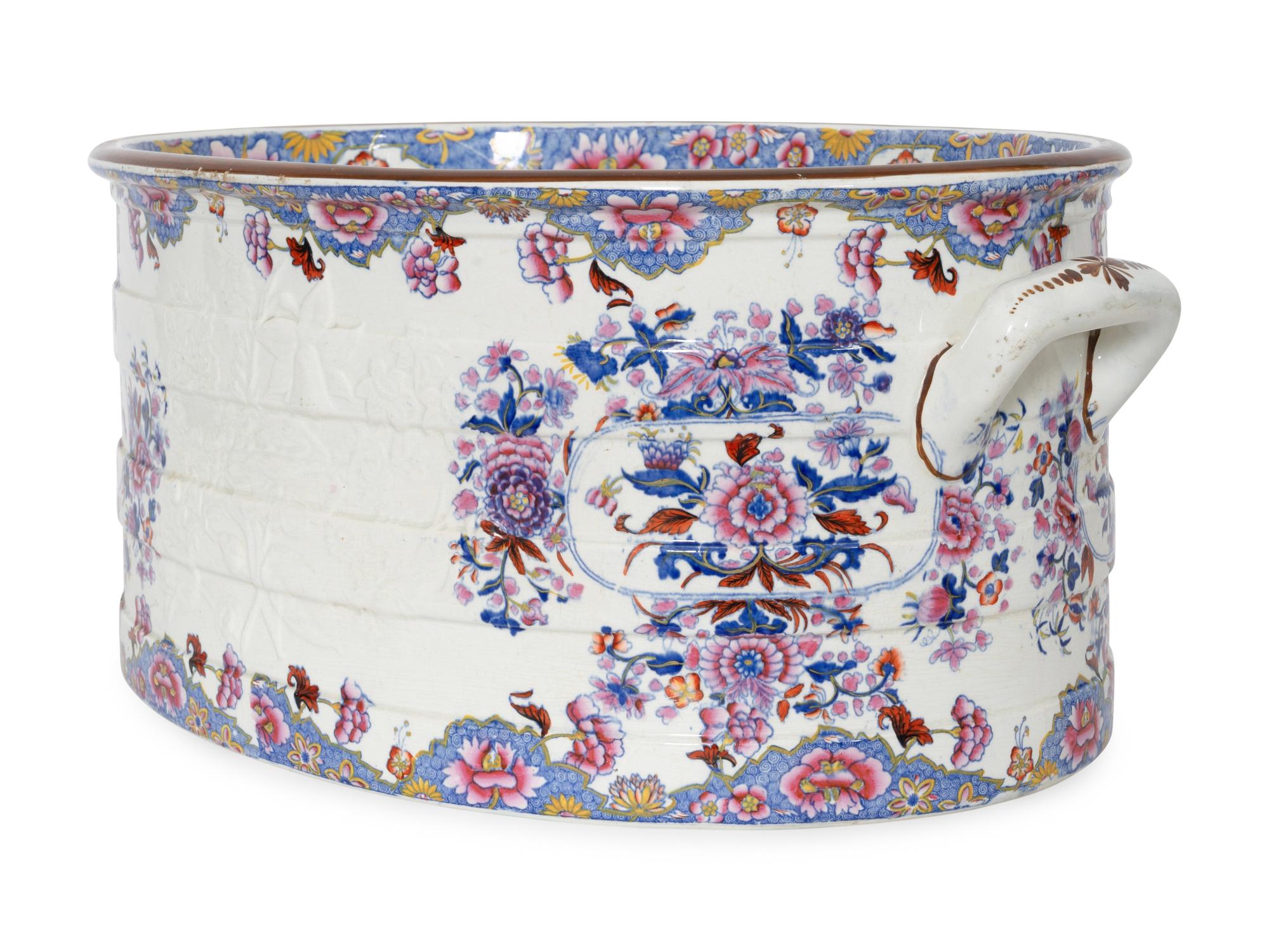 A Large Spode Transfer-Decorated Stoneware Basin