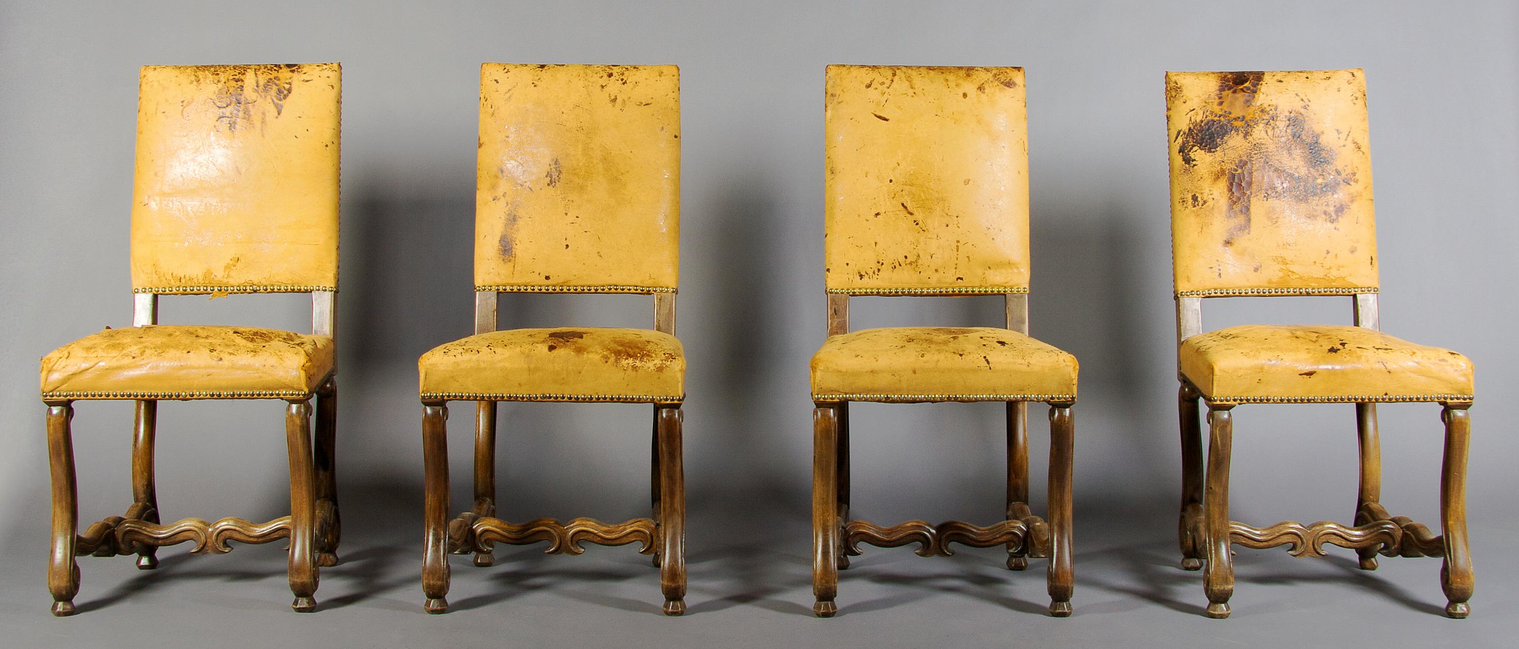 A Set of Four French Provincial Side Chairs, Height 39 inches.