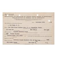 [Baseball] [Negro League] Partially-Printed Tax Document for the New York Black Yankees