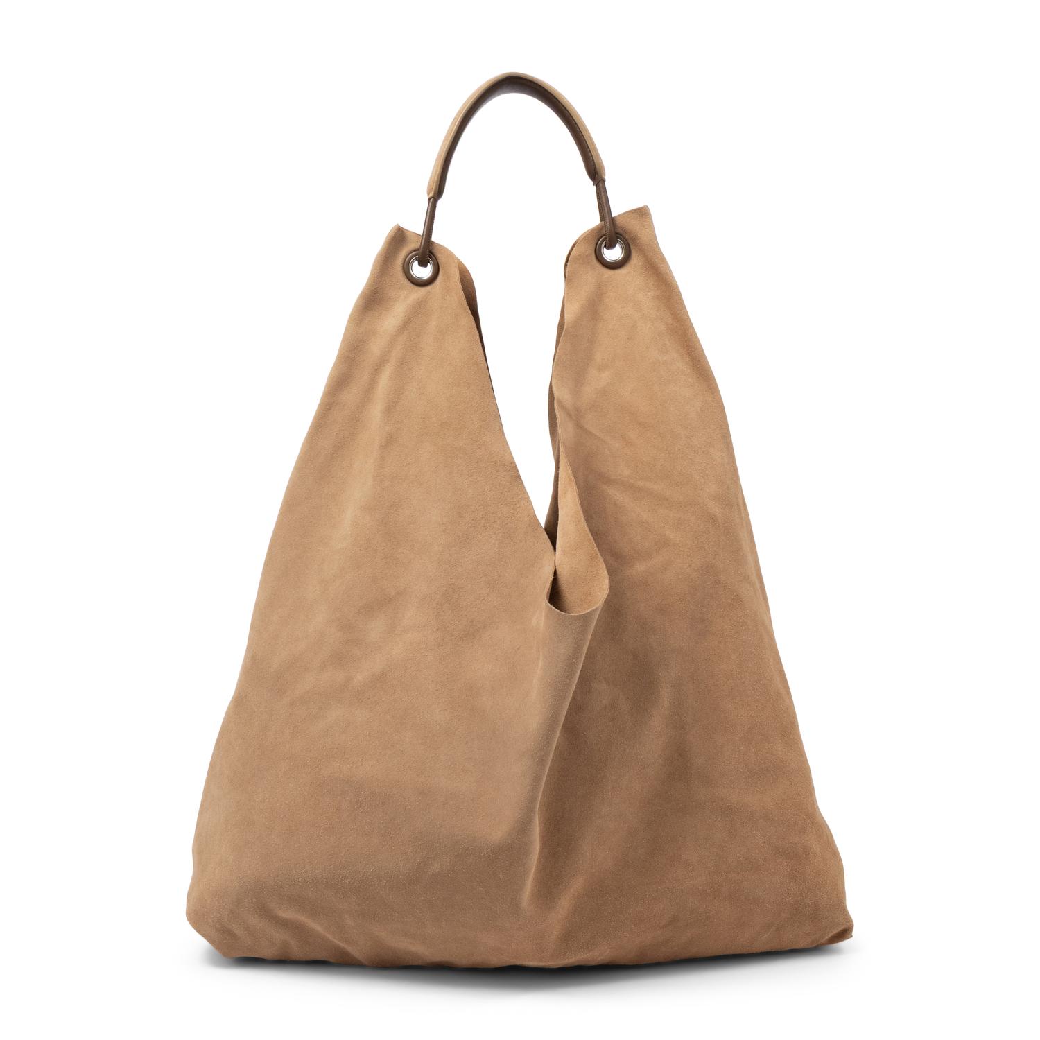 THE ROW, BEIGE SUEDE BINDLE THREE HOBO BAG