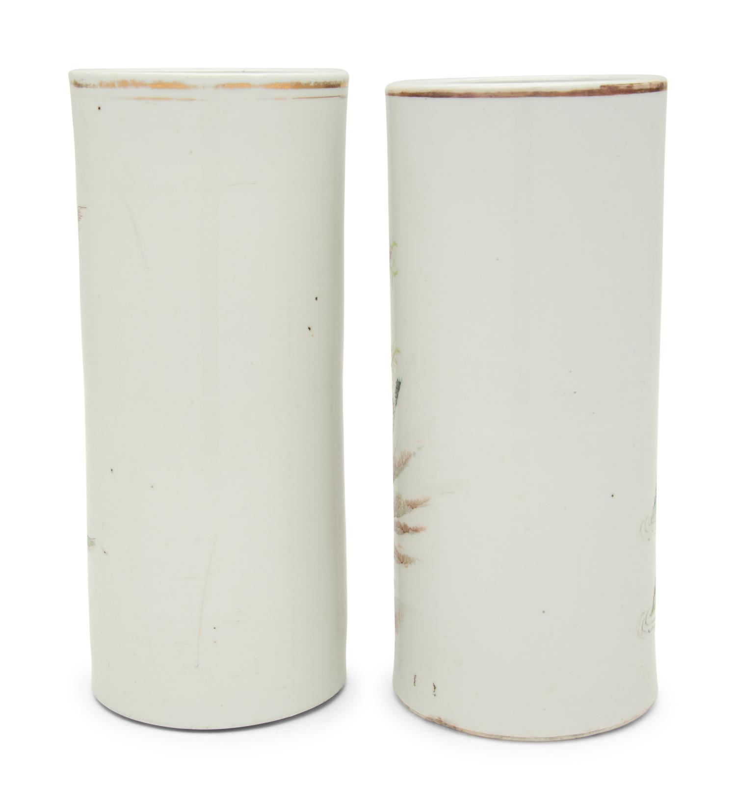 Two Chinese Famille Rose Porcelain Hat Holders