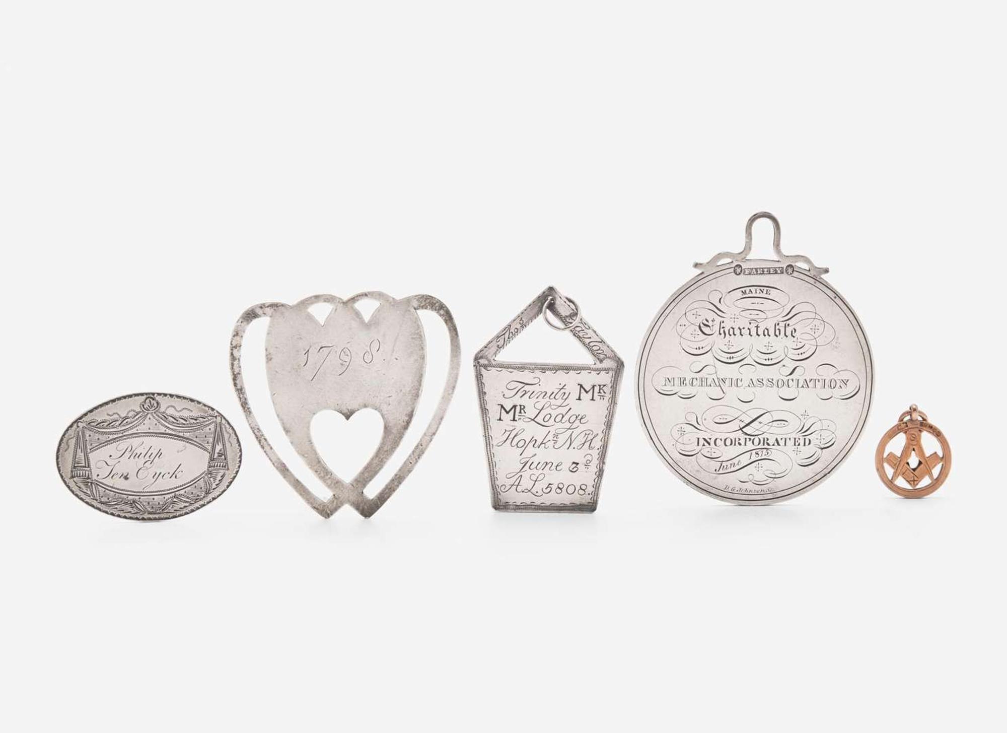 A collection of five silver or gold fraternal or society medals / jewels, various makers, late 18th - early 20th century
