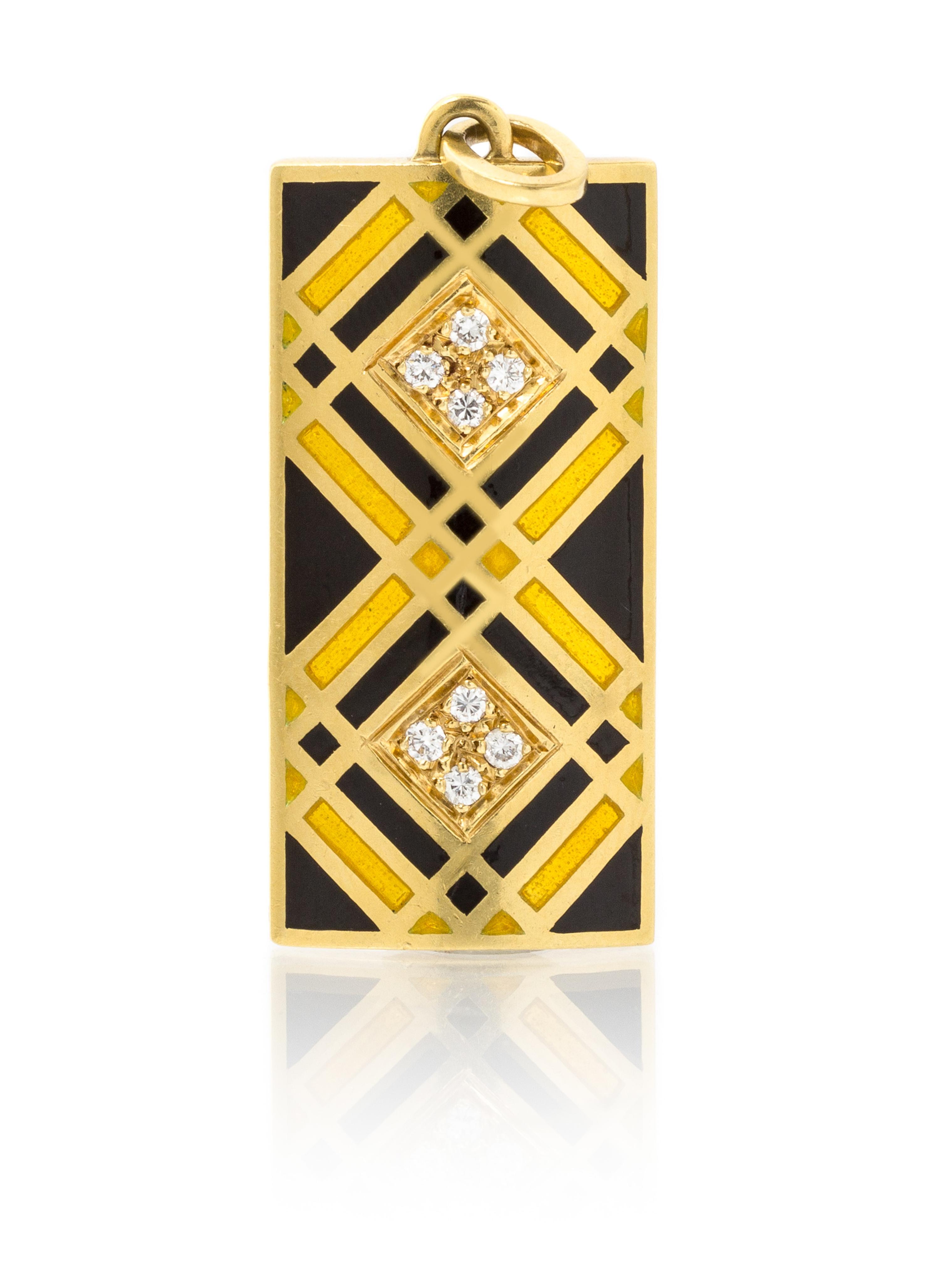 An 18 Karat Yellow Gold, Diamond and Polychrome Enamel Pendant, 7.20 dwts.