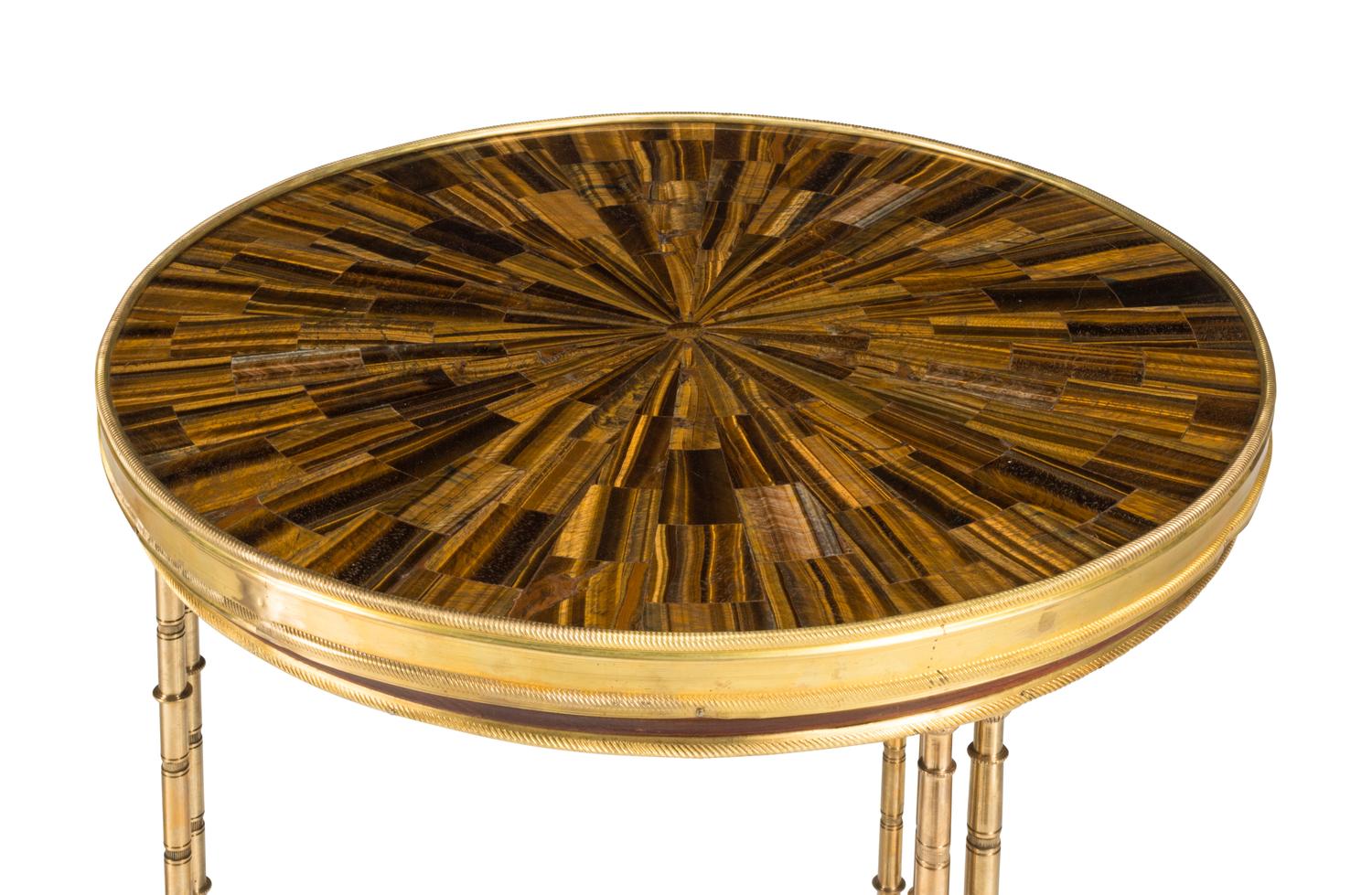 A Pair of French Neoclassical Style Gilt Bronze and Tiger's Eye Guéridons