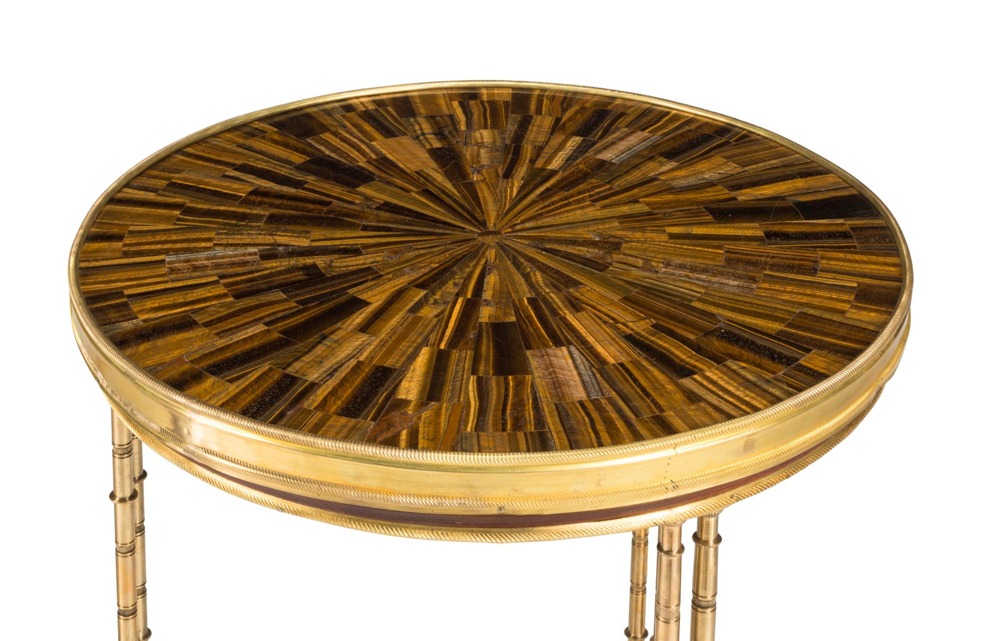 A Pair of French Neoclassical Style Gilt Bronze and Tiger's Eye Guéridons