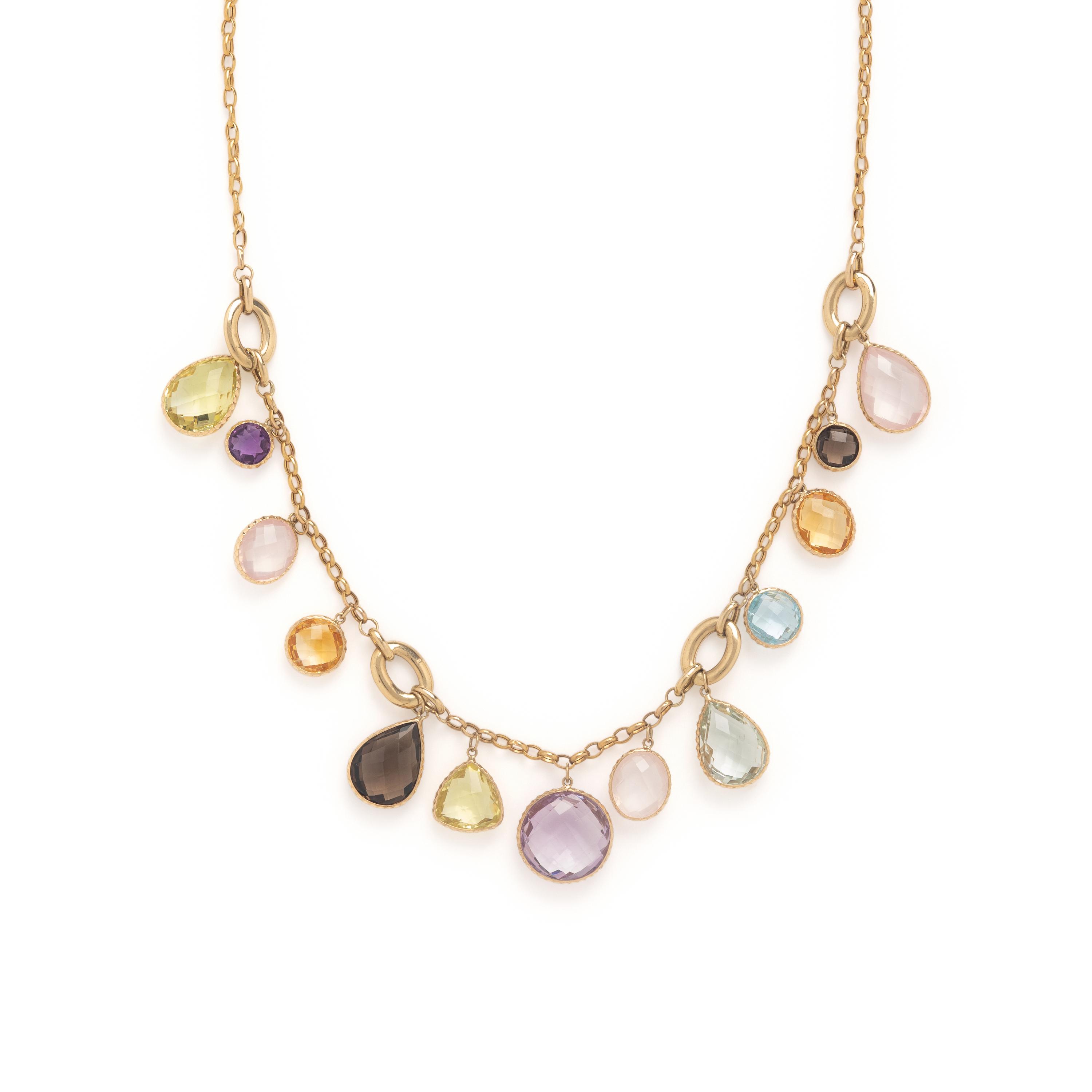Yellow Gold and Multigem Necklace and Bracelet