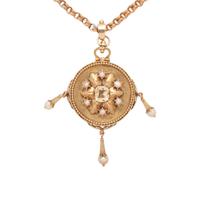 YELLOW GOLD, TOPAZ, PEARL AND PORTRAIT NECKLACE