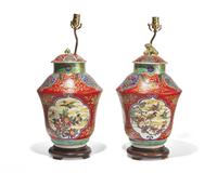 A pair of Japanese porcelain jars mounted as lamps, the jars late 19th century