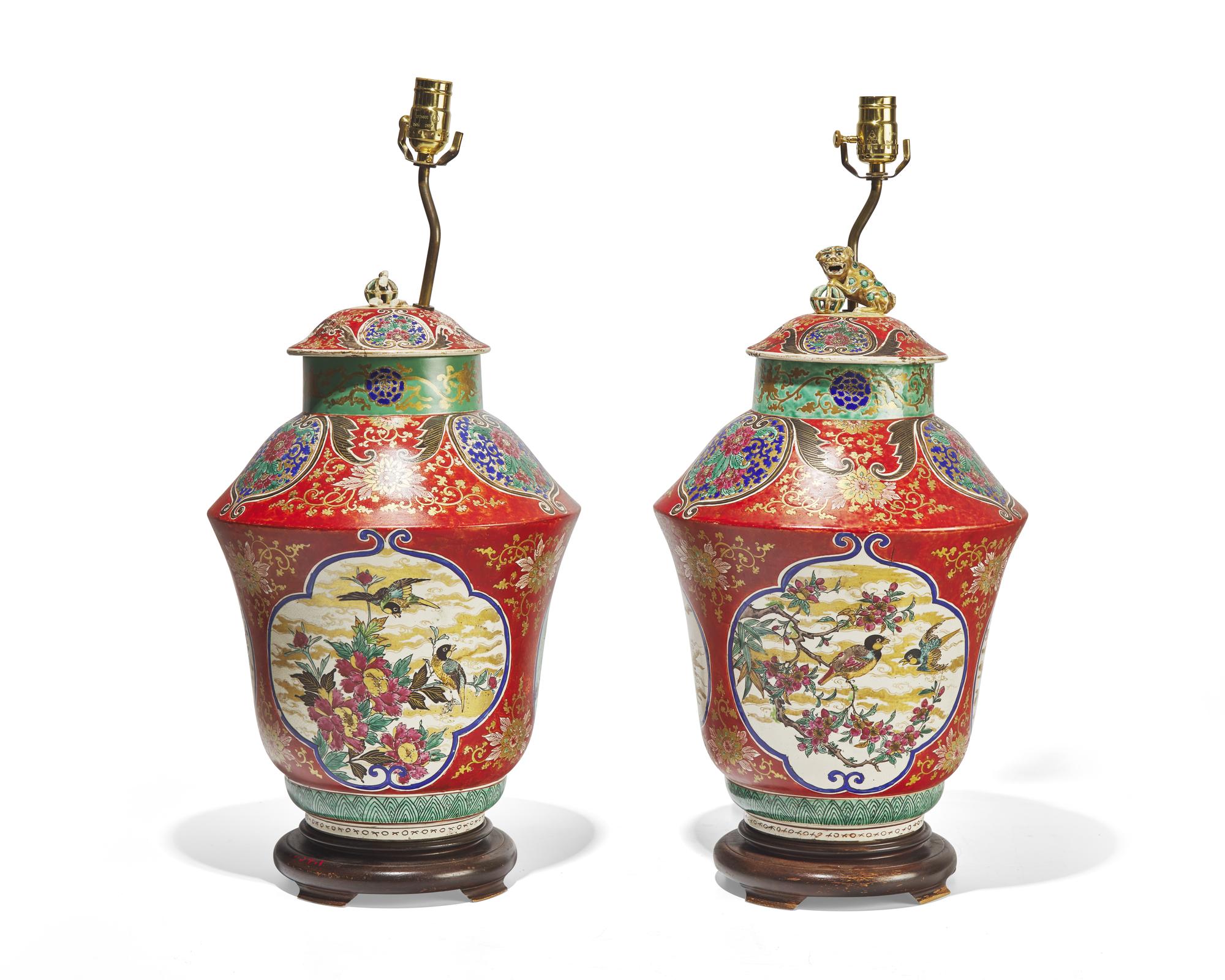 A pair of Japanese porcelain jars mounted as lamps, the jars late 19th century