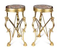 A Pair of Italian Grand Tour Style Pietra Dura and Micromosaic Inset Gilt Bronze Gu é ridons