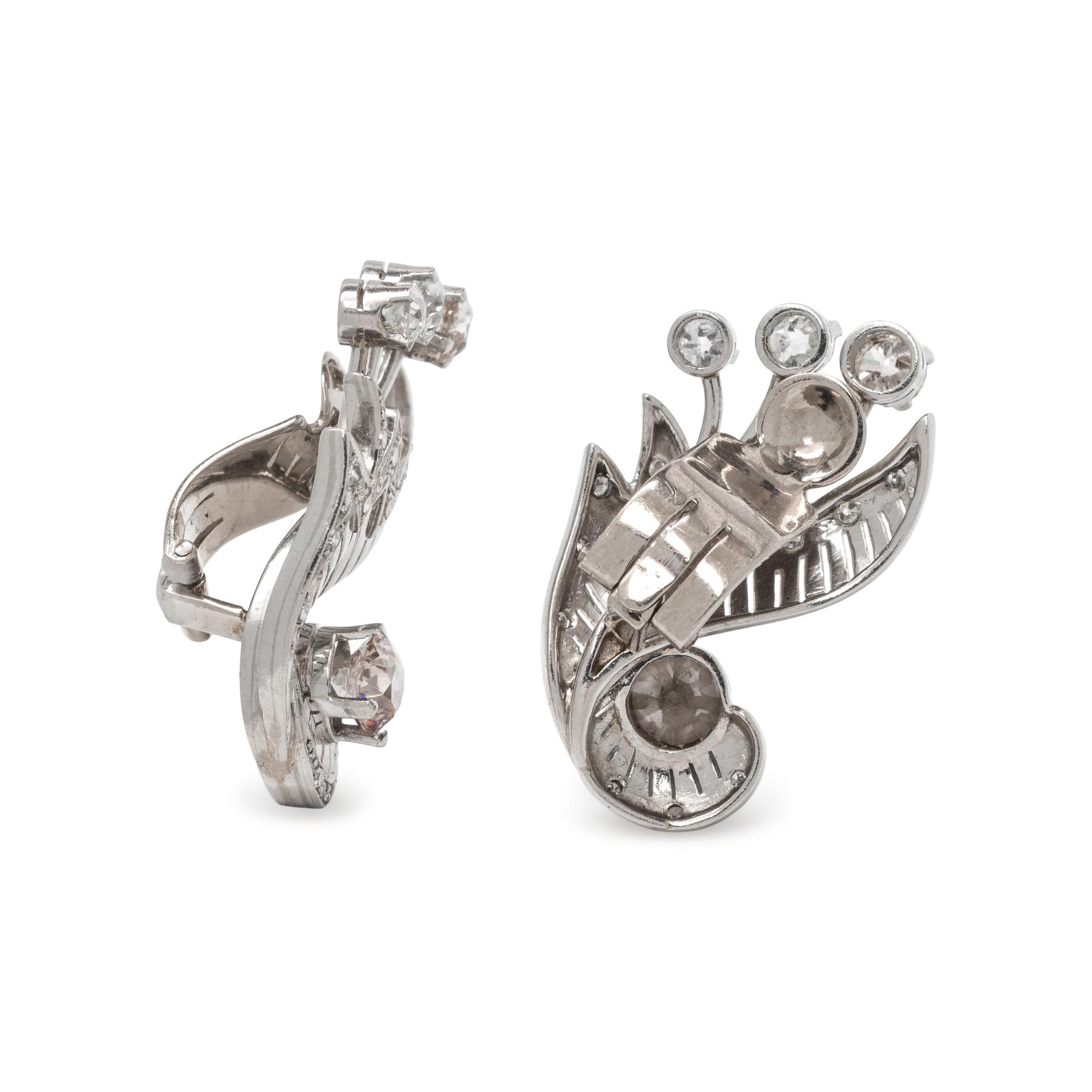 PLATINUM AND DIAMOND EARCLIPS