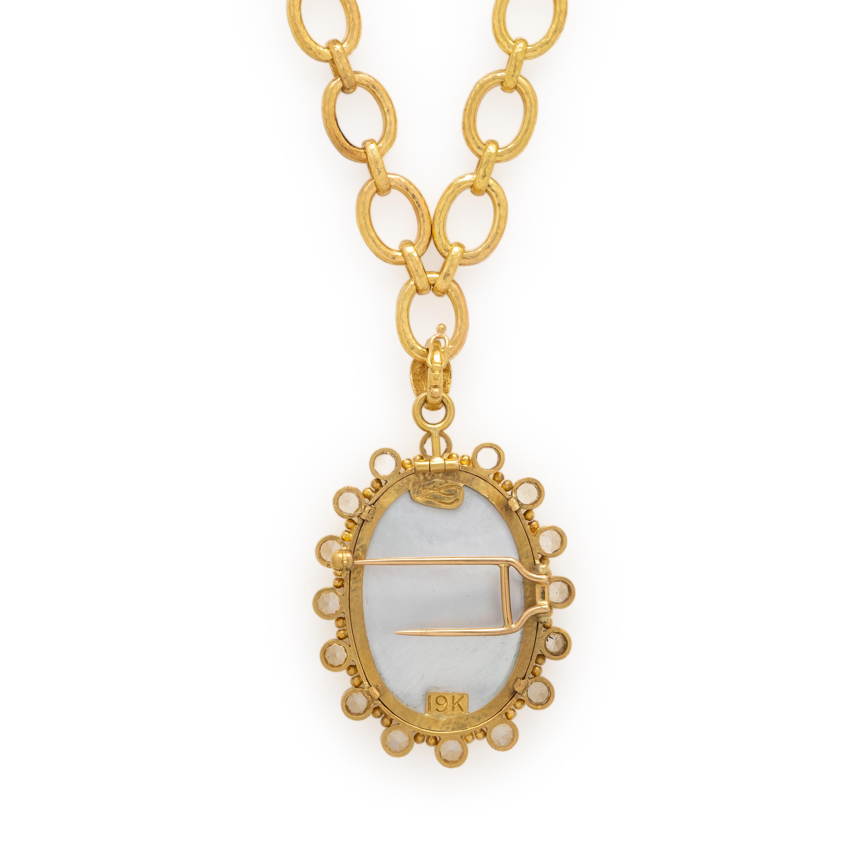 Elizabeth Locke, Venetian Glass 'Erato' Intaglio, Moonstone, and Yellow Gold Pendant Brooch and Chain Necklace