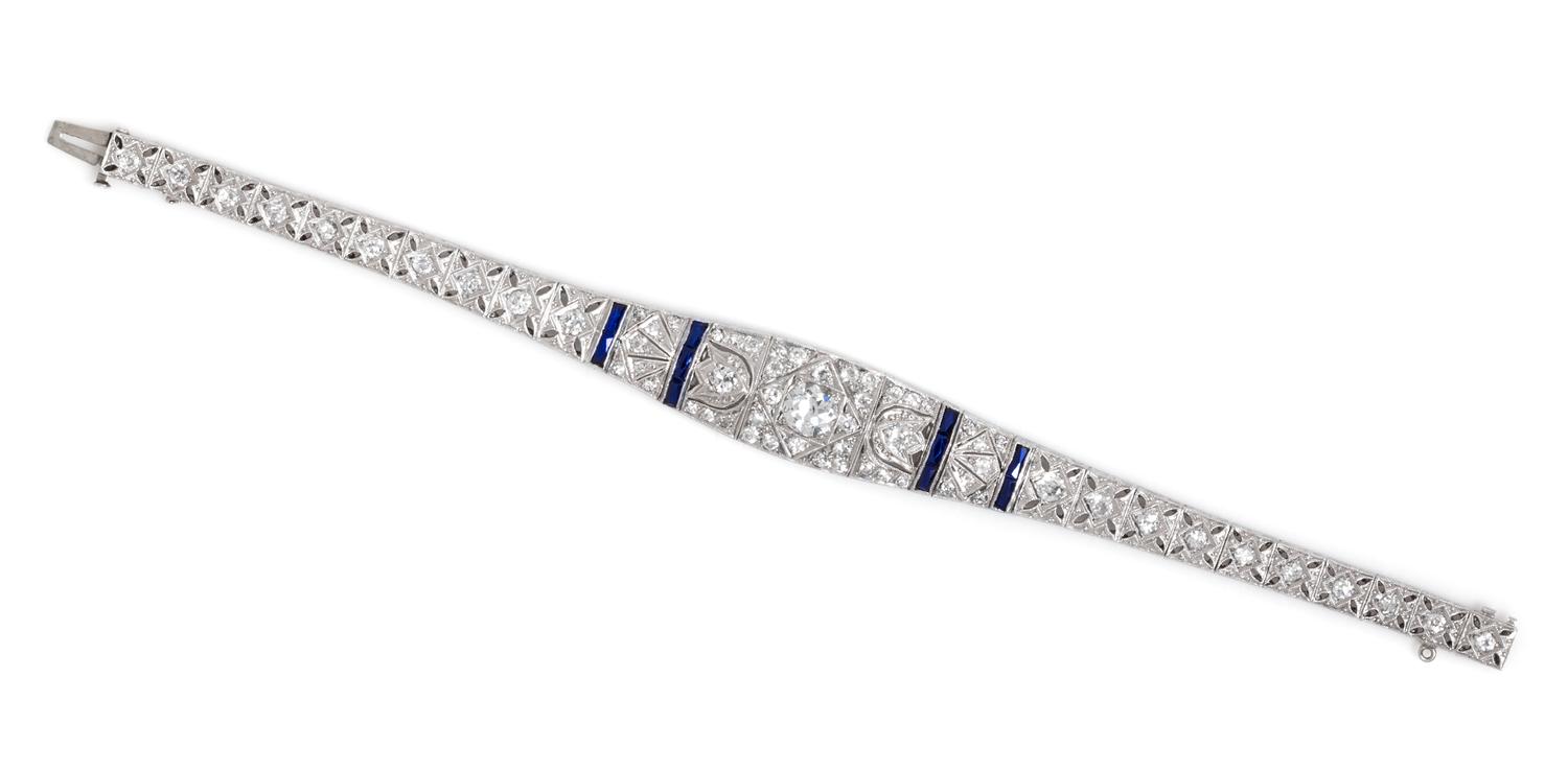 An Edwardian Platinum, Diamond and Sapphire Bracelet, 15.60 dwts.