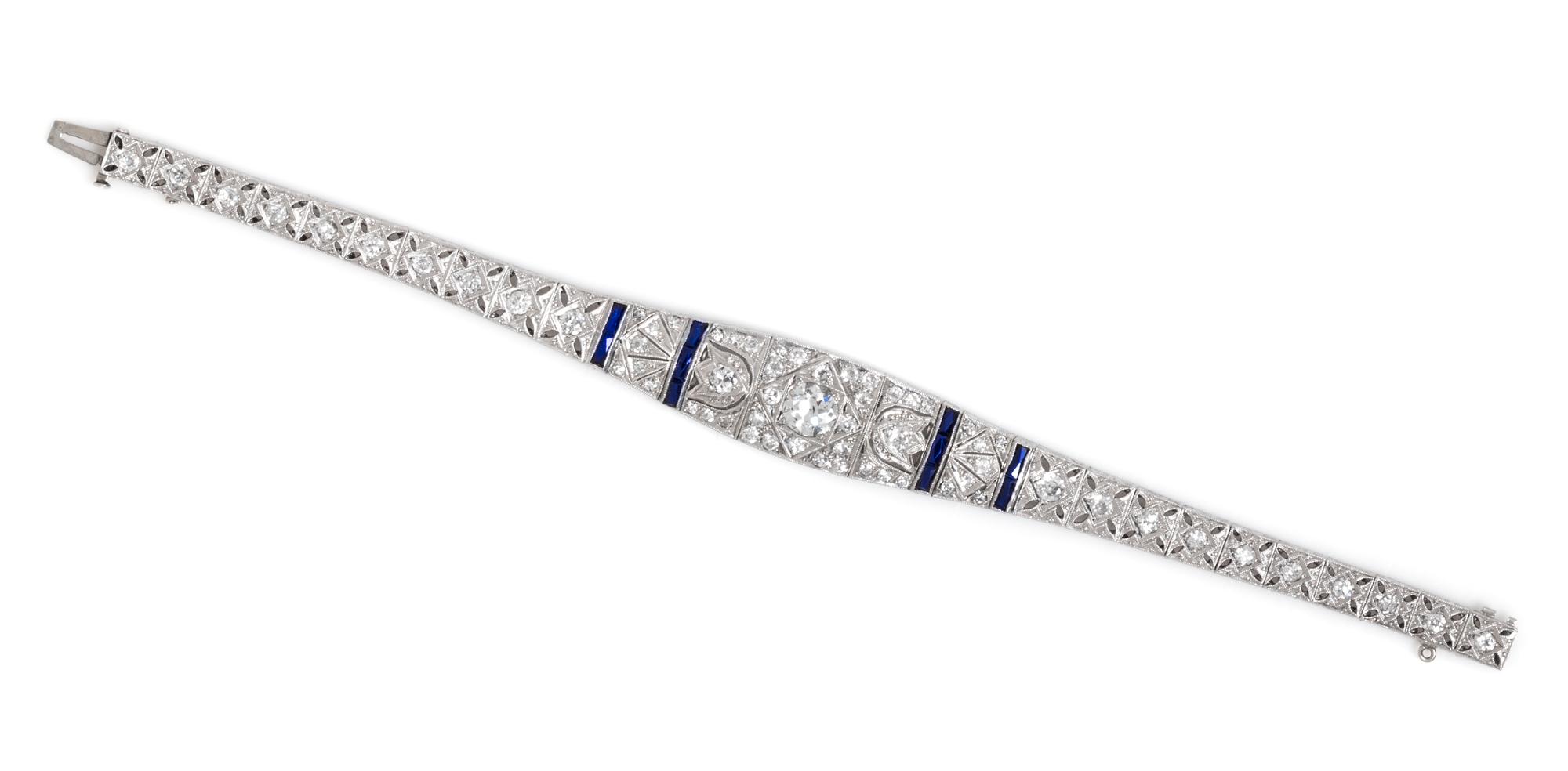 An Edwardian Platinum, Diamond and Sapphire Bracelet, 15.60 dwts.