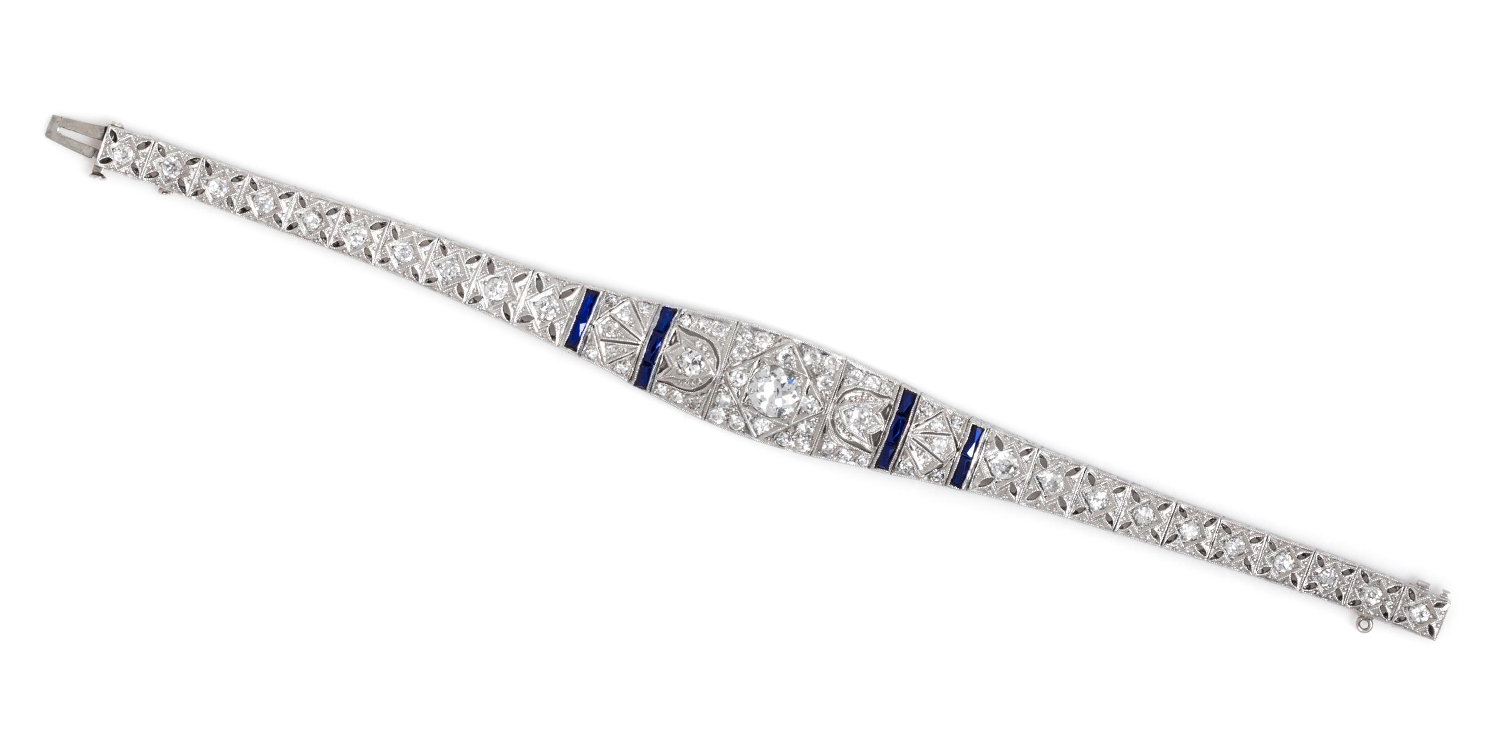 An Edwardian Platinum, Diamond and Sapphire Bracelet, 15.60 dwts.