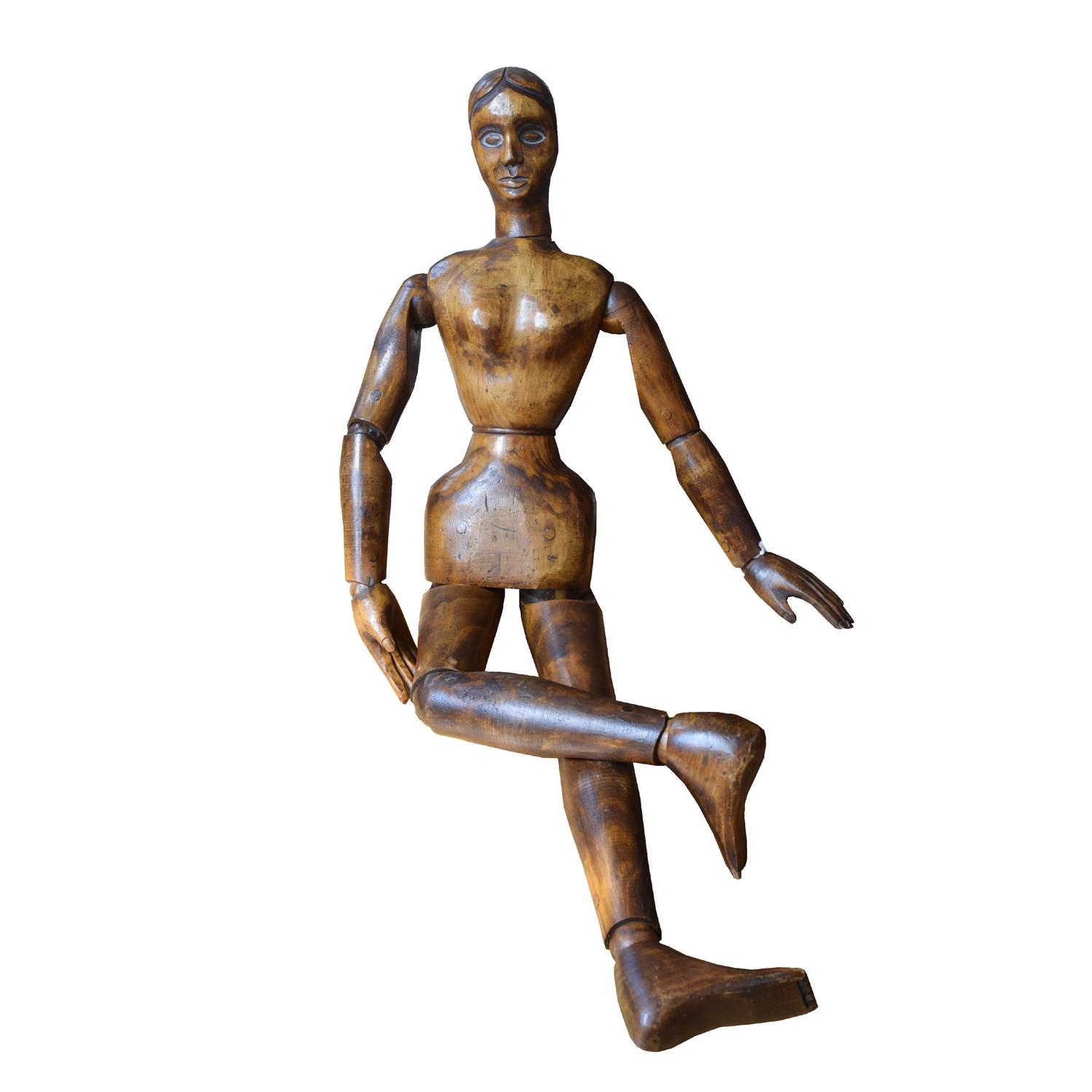 An Articulated Wood Artist's Drawing Model 9" W x 4" D x 32.5" H — France, Circa 1910
