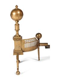 A Pair of Federal Engraved Brass Ball-Top Andirons