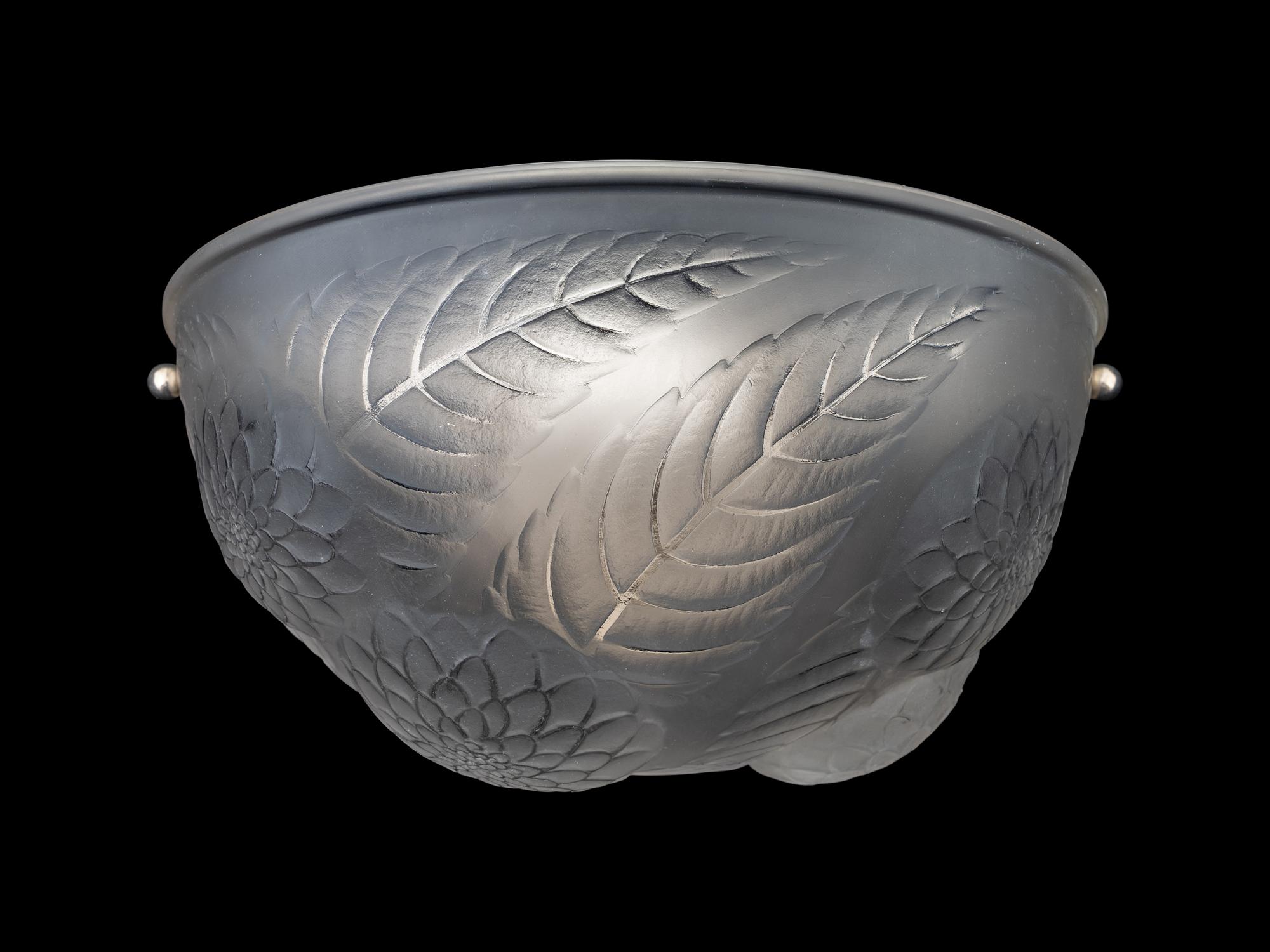 A Pair of Lalique Style Molded and Frosted Glass Wall Sconces