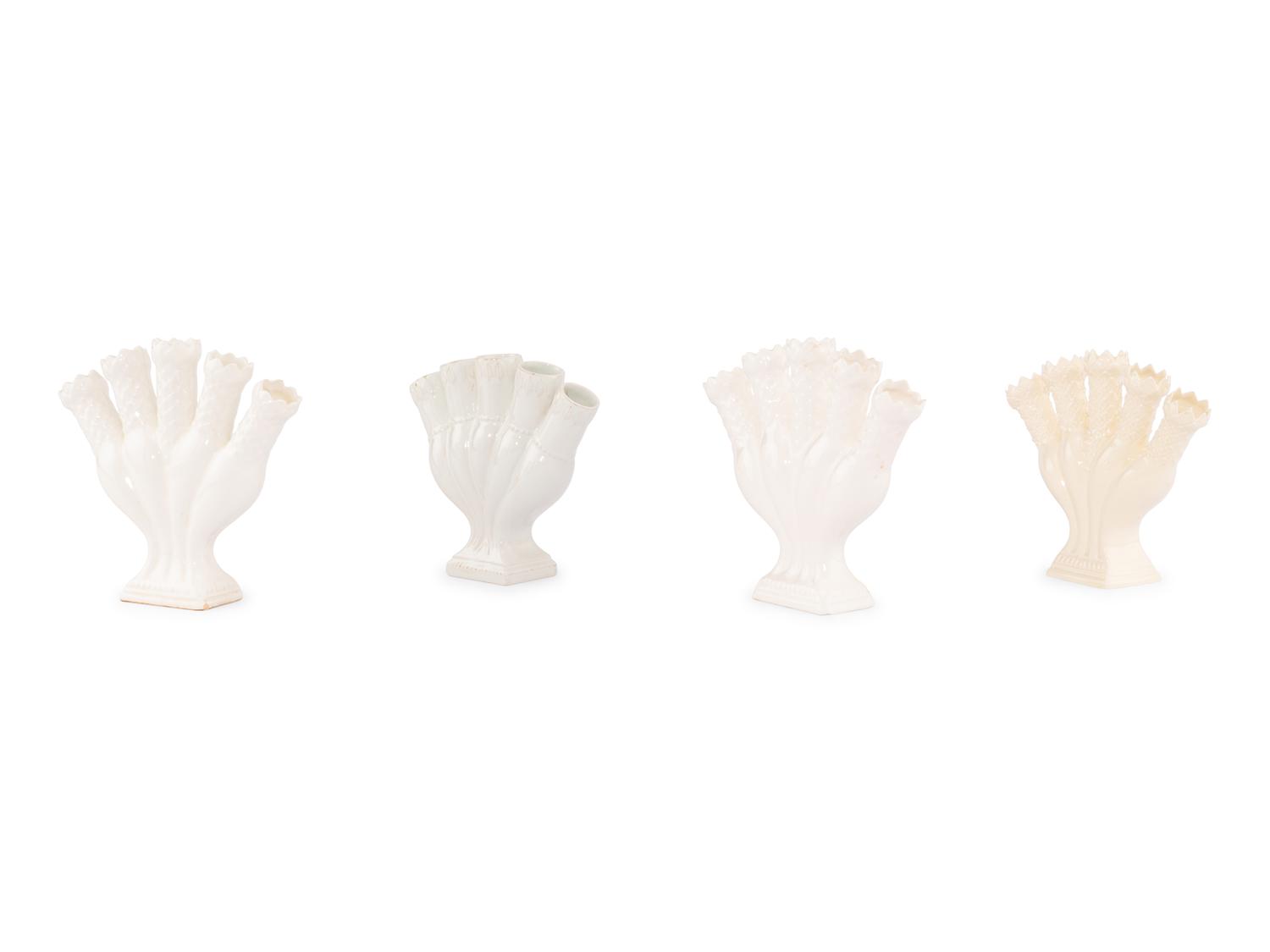Four White Glazed Ceramic Tulip Vases