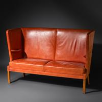 Leather High-Back Settee, c. 1930