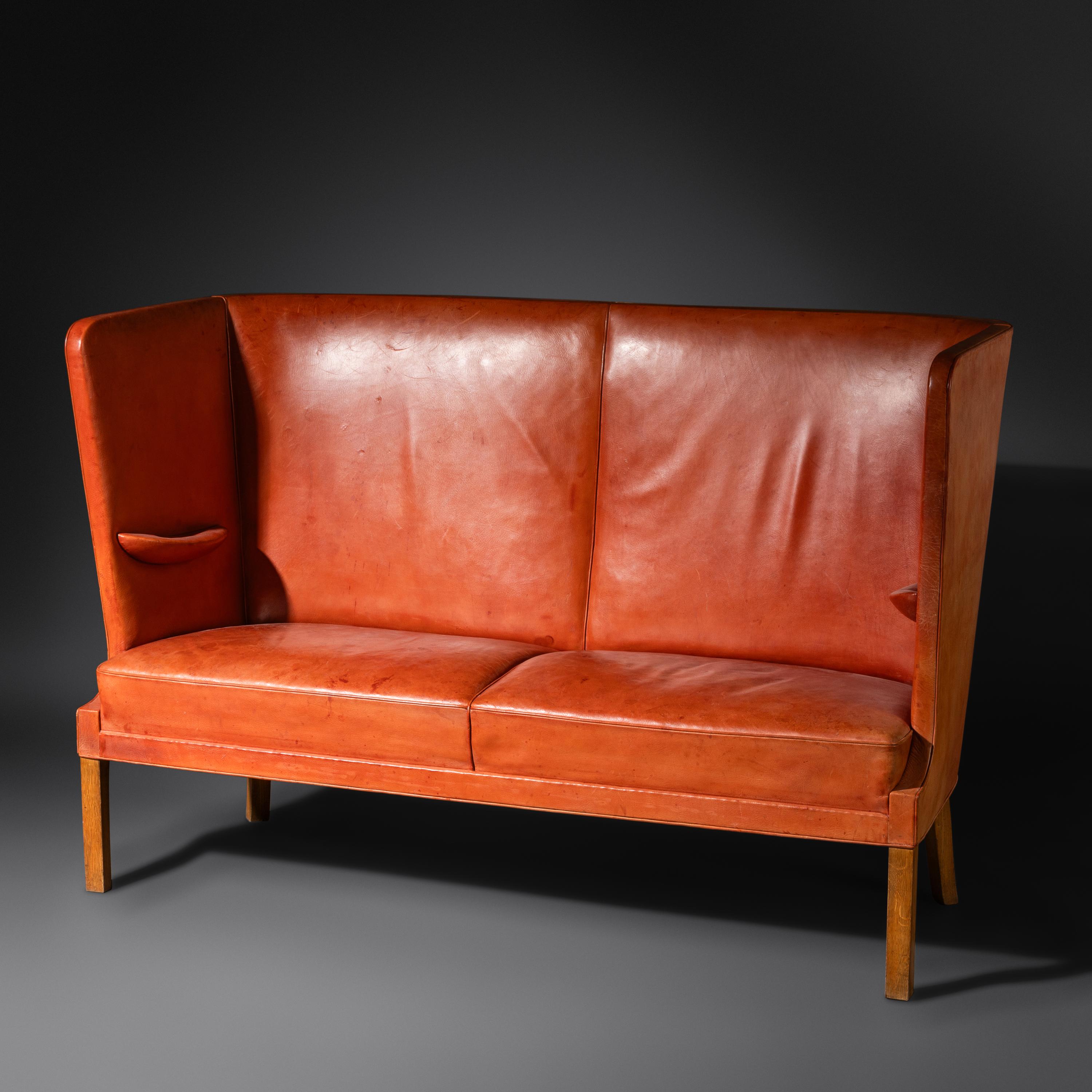 Leather High-Back Settee, c. 1930
