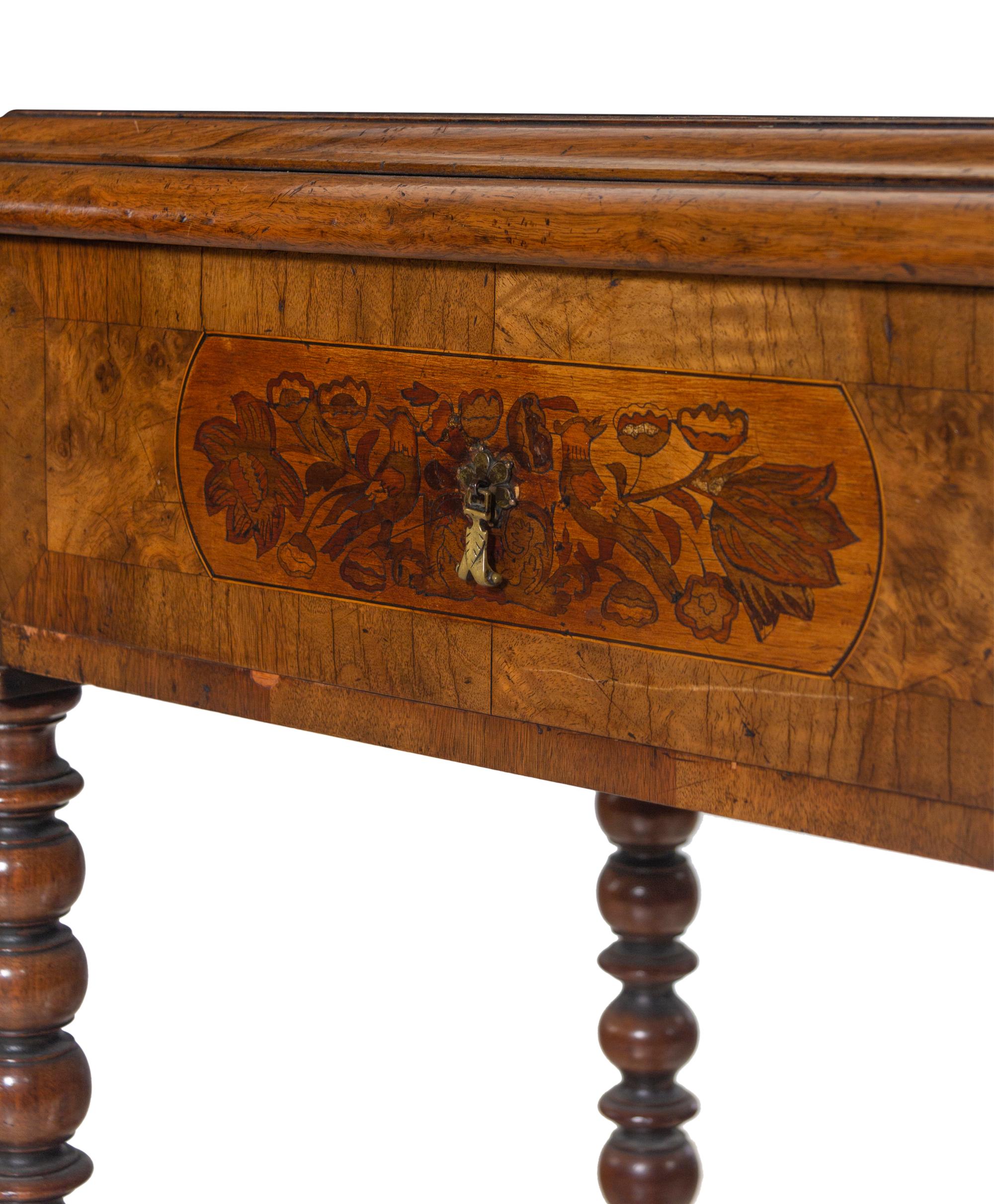 A William and Mary Style Walnut and Marquetry Console Table