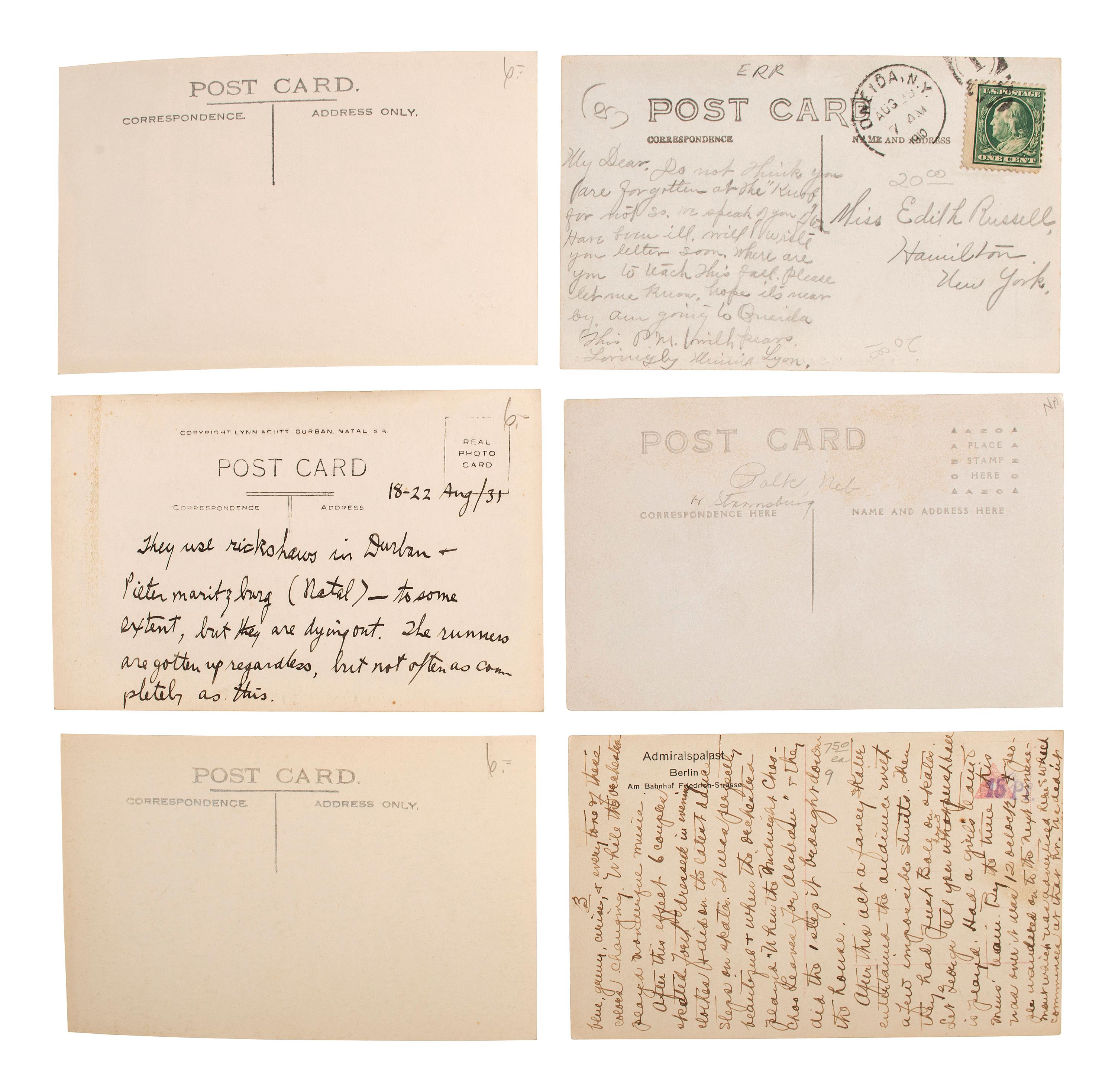 [EARLY PHOTOGRAPHY]. A group of 56 real photo postcards of performers and curious scenes and subjects from the United States and abroad, including:
