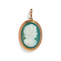 A Neoclassical Gold and Glass Paste Enamel Cameo Pendant