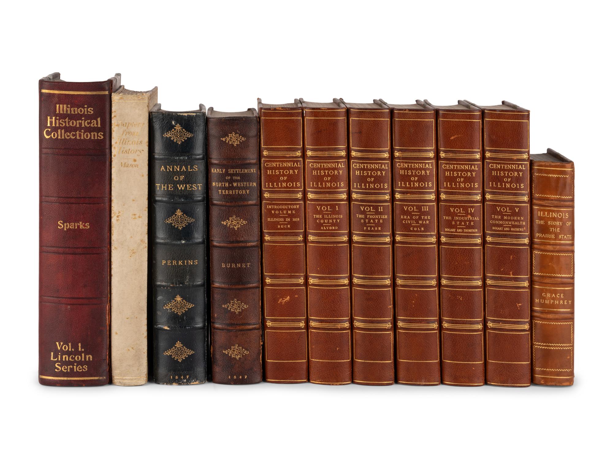[LOWDEN, Frank Orren (1861-1943), his copies]. A group of 8 works about Illinois and Western settlement from Lowden's collection, including: