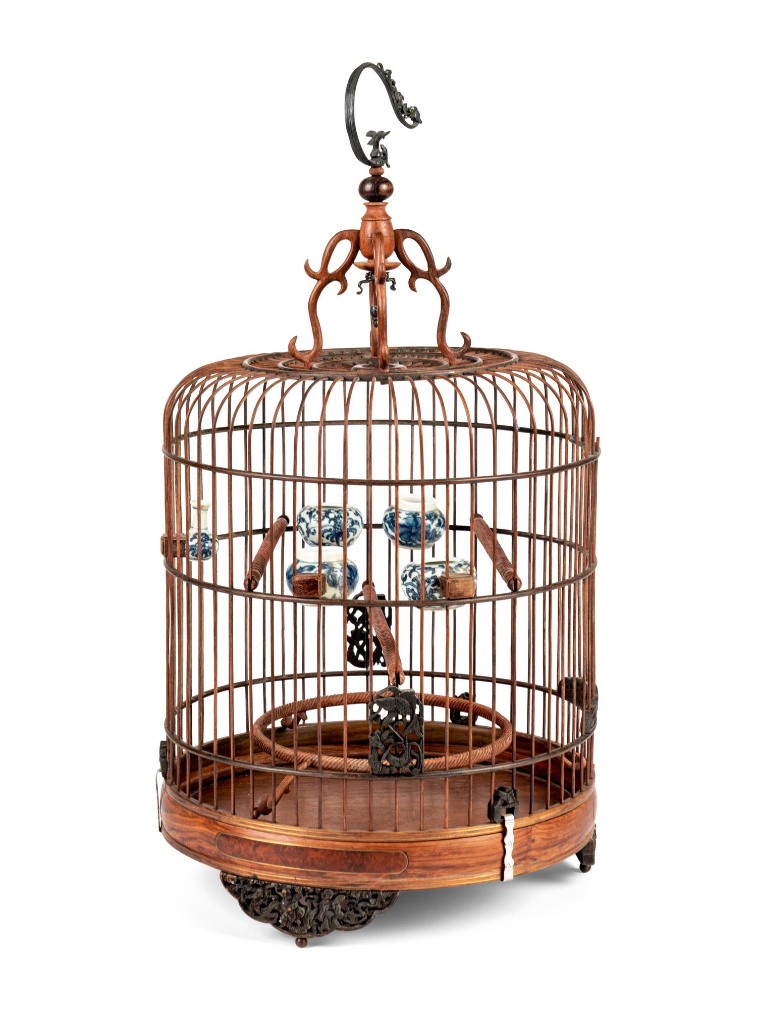 A Burlwood Inset Hardwood Birdcage