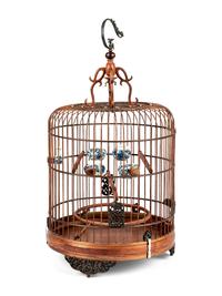 A Burlwood Inset Hardwood Birdcage