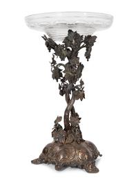 An English Victorian Silver-Plate and Cut Glass Centerpiece
