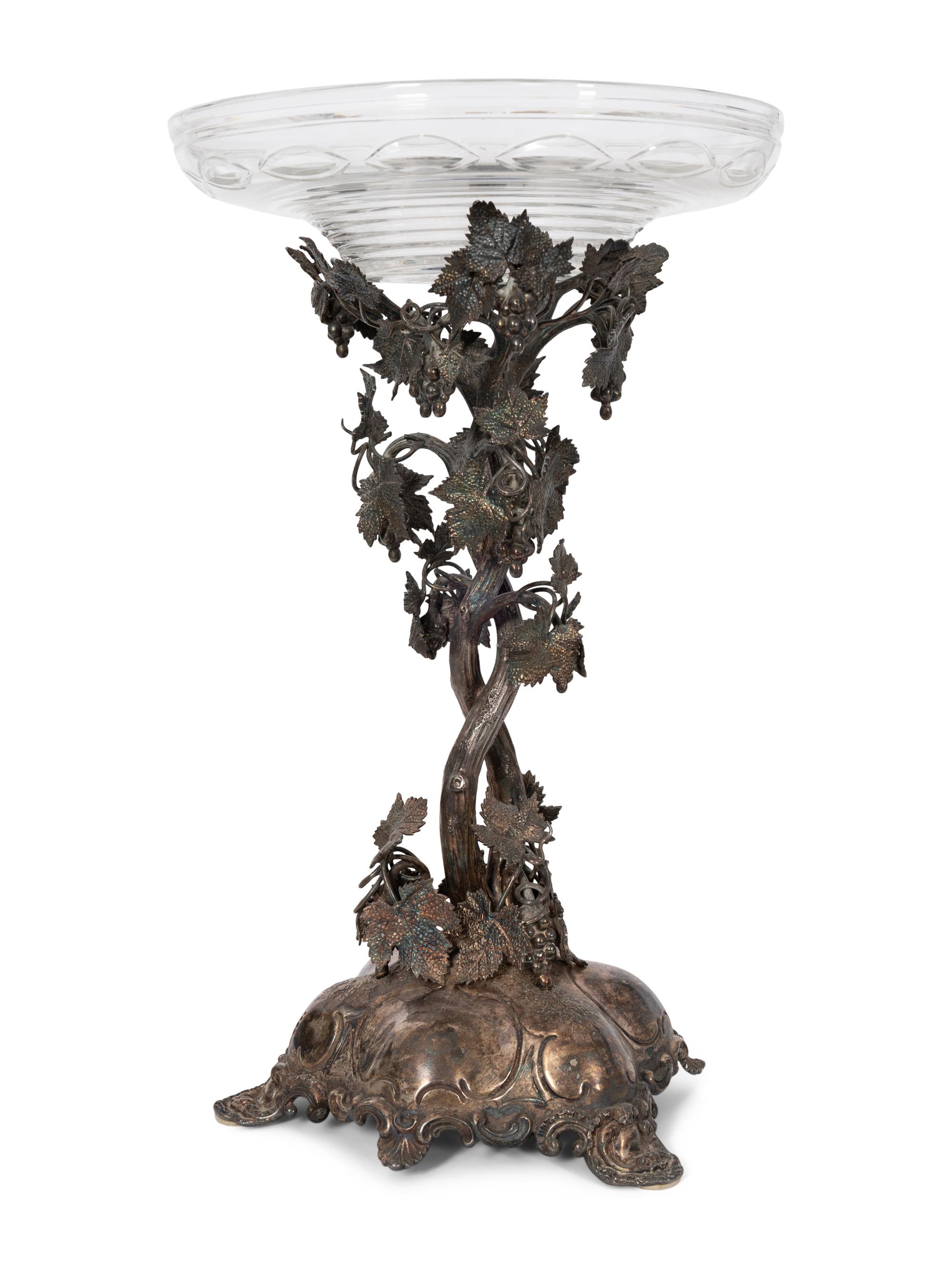 An English Victorian Silver-Plate and Cut Glass Centerpiece