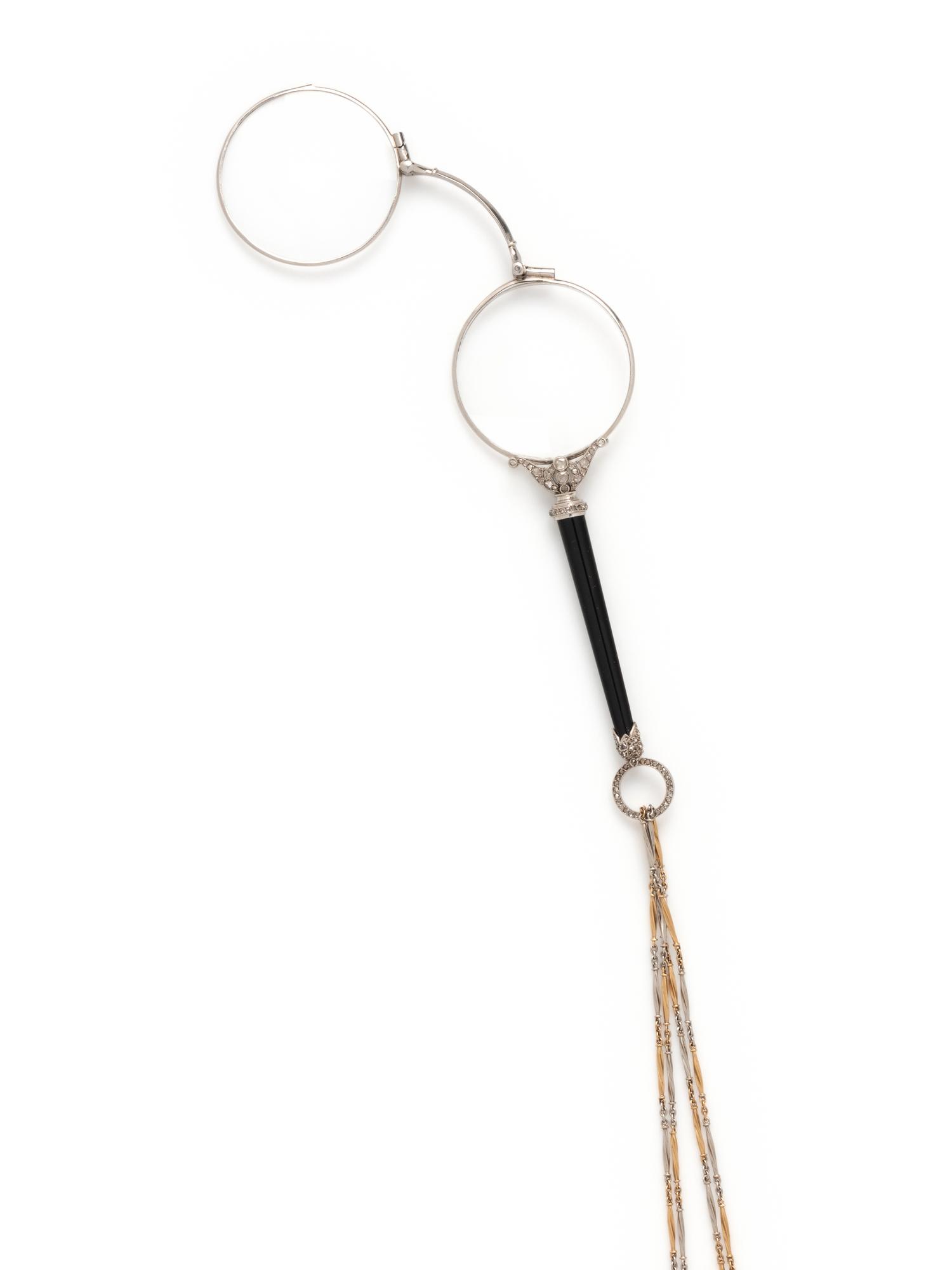 FRENCH, ANTIQUE, PLATINUM, DIAMOND AND ONYX LORGNETTE