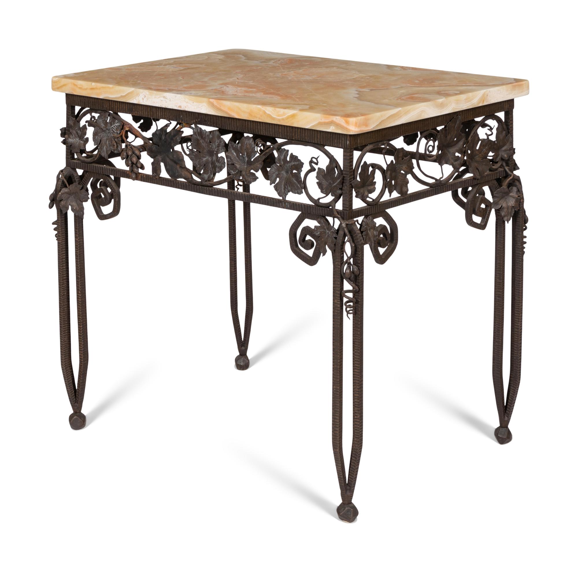 A French Art Deco Wrought Iron and Onyx Side Table