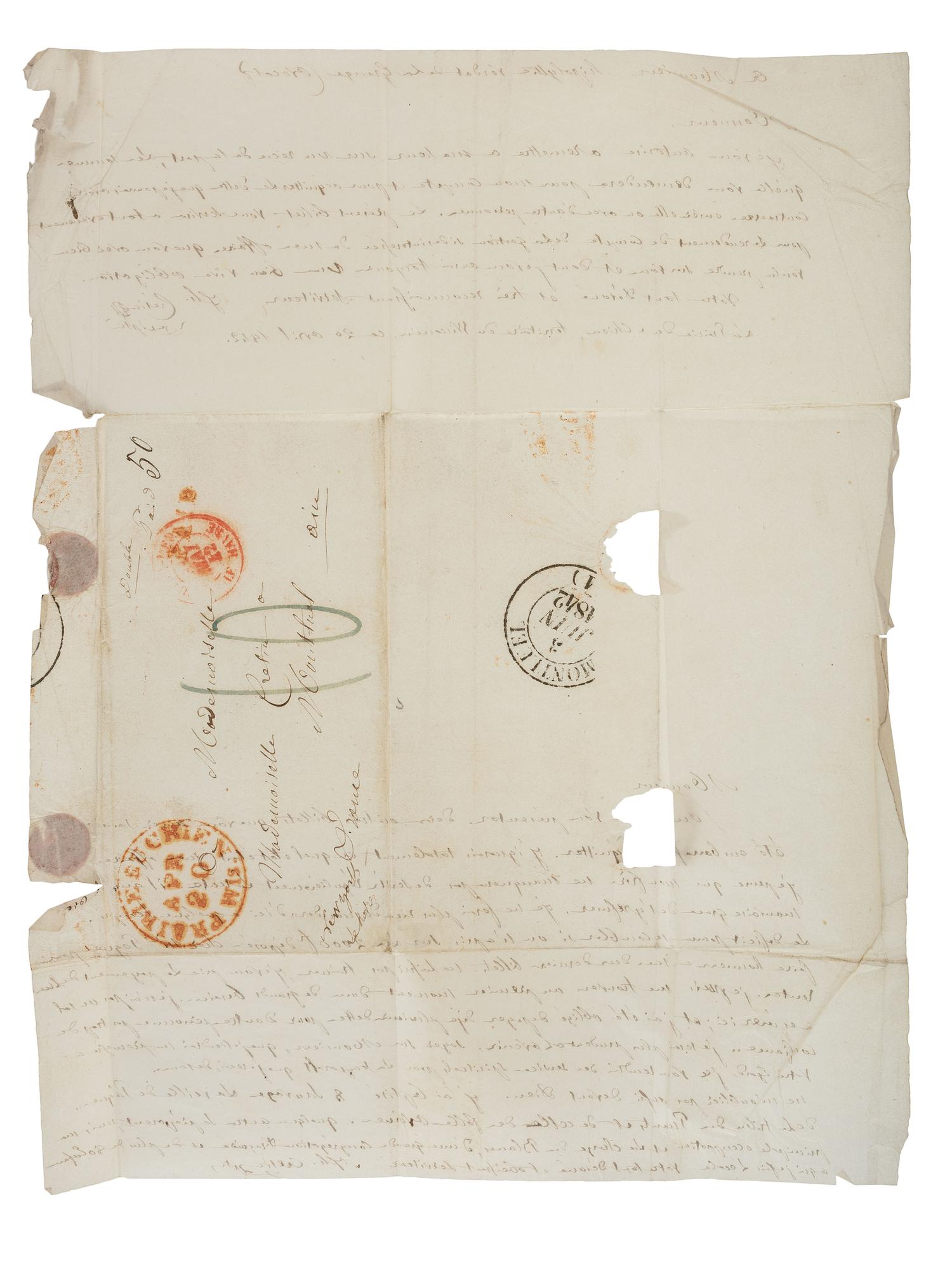 CRETIN, Joseph (1799-1857). Autograph letter twice-signed ("Jh. Crétin") as vicar-general of the western Catholic diocese encompassing portions of Wisconsin and Iowa. Prairie du Chien, Wisconsin Territory. 20 April 1842.