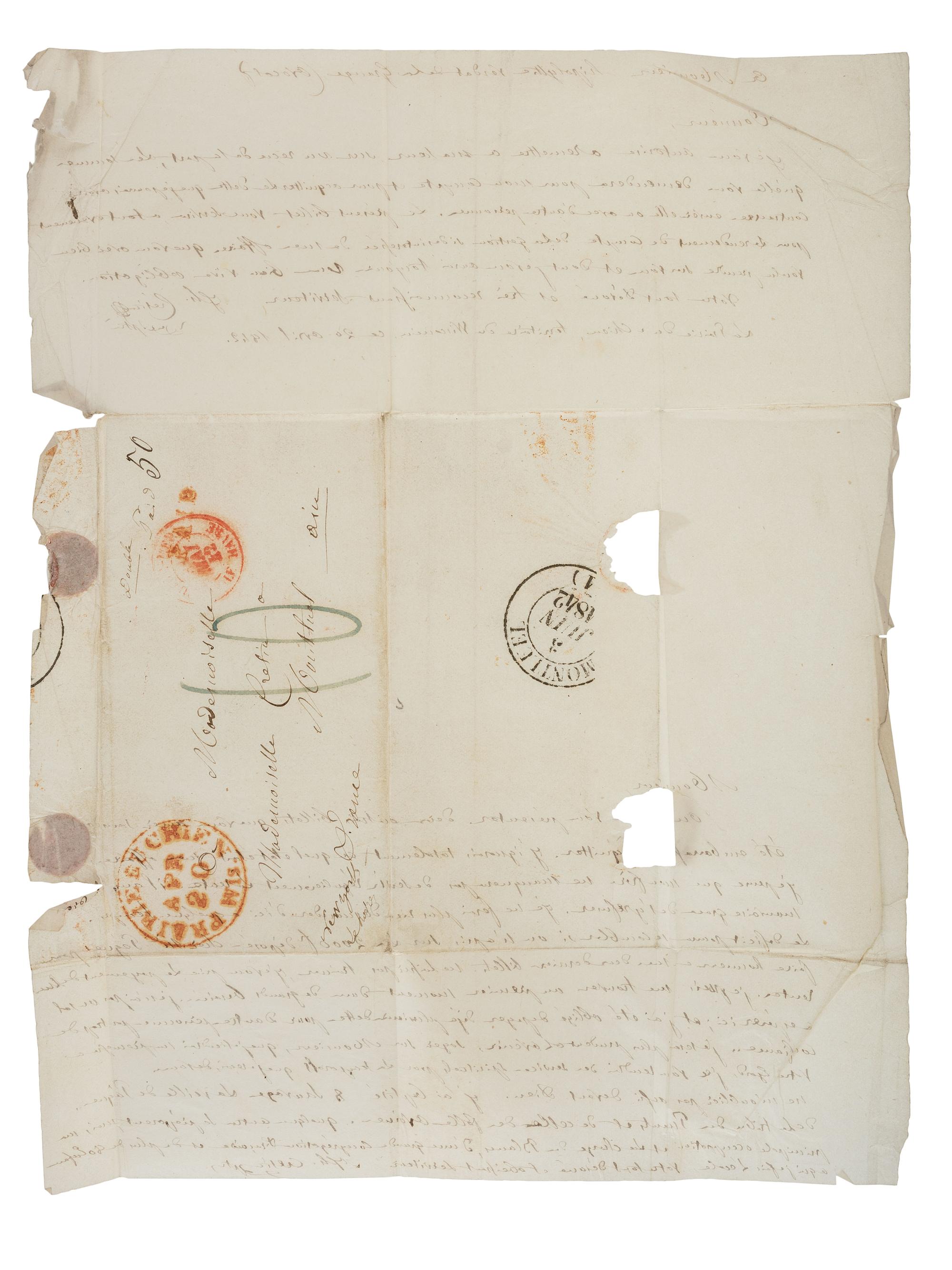 CRETIN, Joseph (1799-1857). Autograph letter twice-signed ("Jh. Crétin") as vicar-general of the western Catholic diocese encompassing portions of Wisconsin and Iowa. Prairie du Chien, Wisconsin Territory. 20 April 1842.