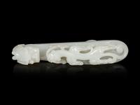 A Large and Finely Carved White Jade 'Chilong' Belt Hook