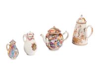 Four Chinese Export Porcelain Teapots and Creamers