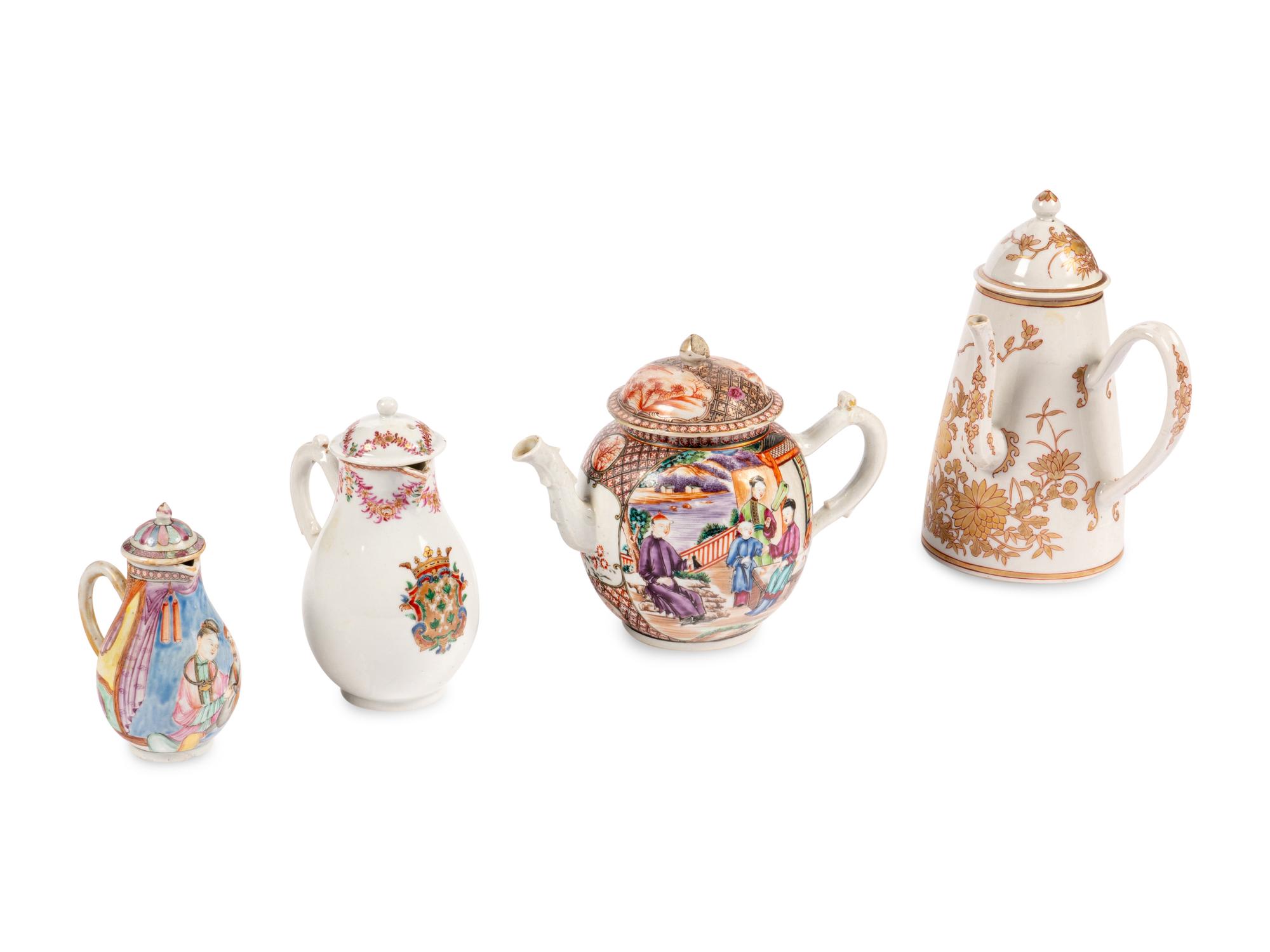 Four Chinese Export Porcelain Teapots and Creamers