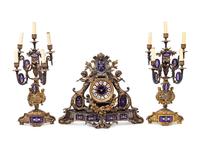 A Napoleon III Gilt Bronze and Enamel Clock Garniture