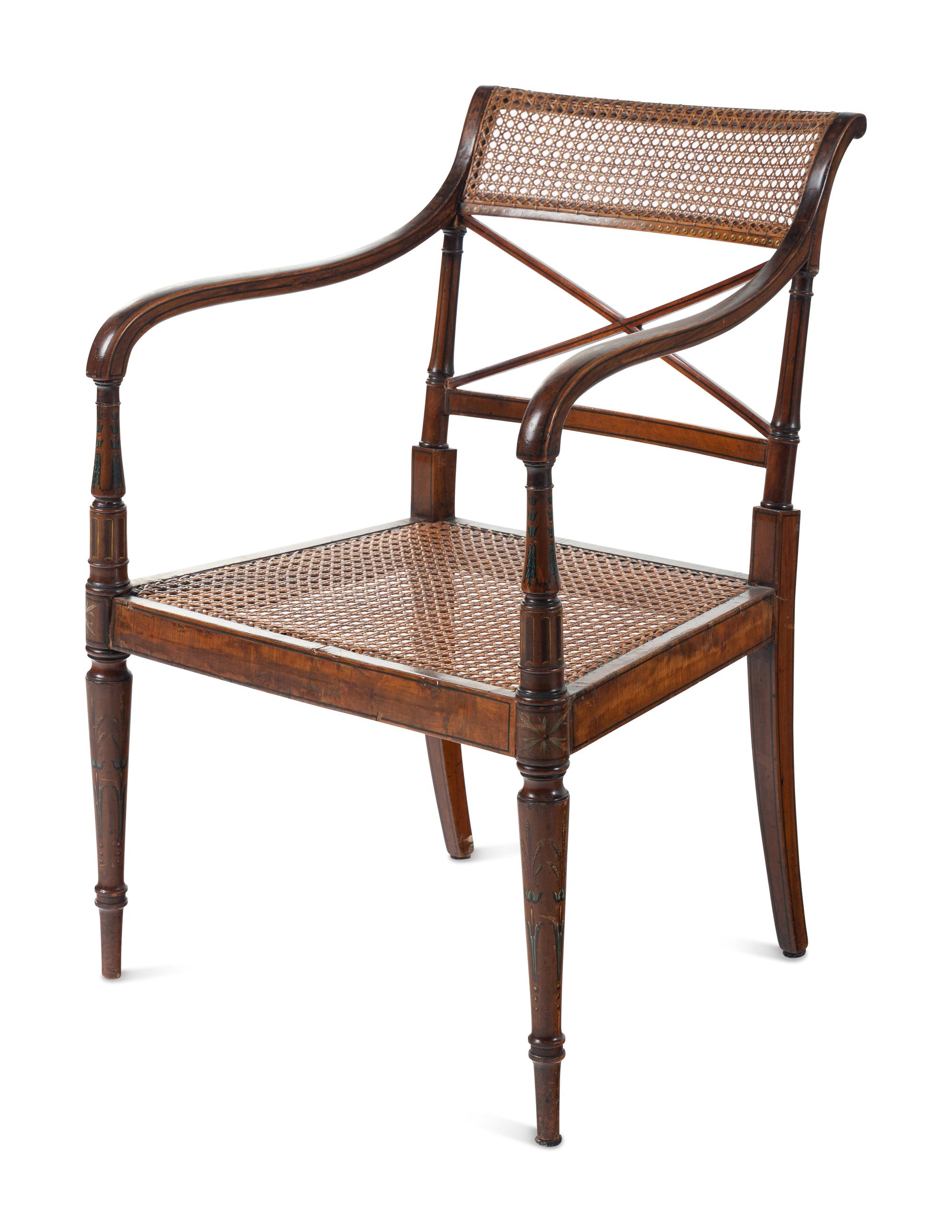 A Pair of Edwardian Painted Satinwood Armchairs