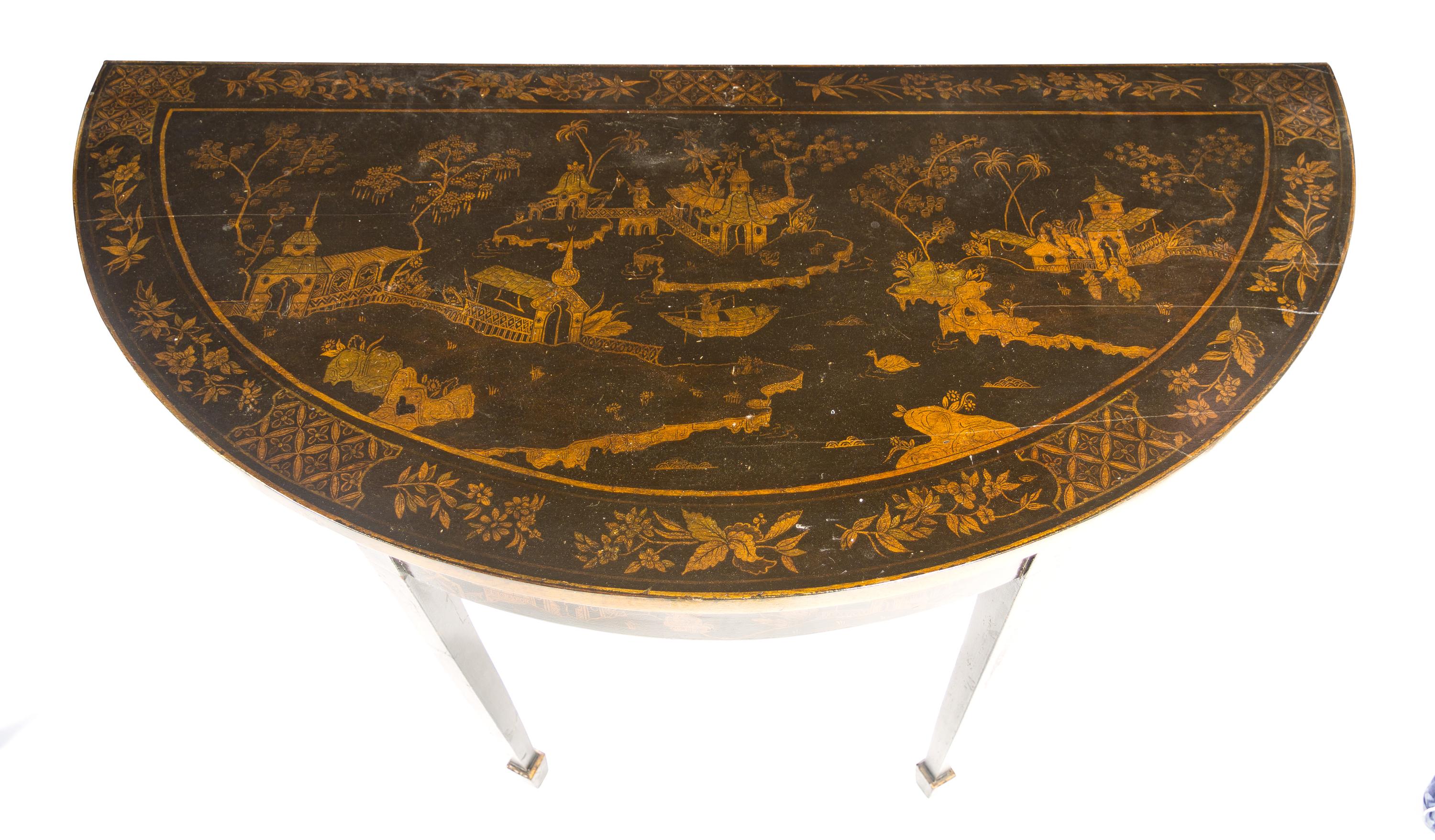 A Pair of Regency Lacquered Console Tables Height 30 1/2 x width 48 x depth 22 1/2 inches. — 19TH CENTURY WITH ALTERATION