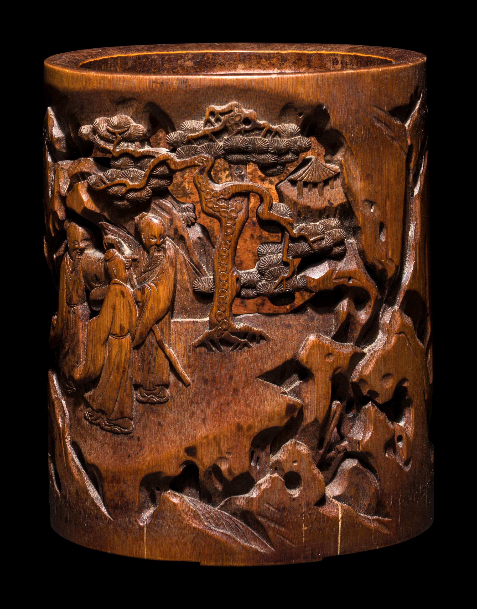 A Chinese Carved Bamboo 'Scholars' Brushpot, Bitong