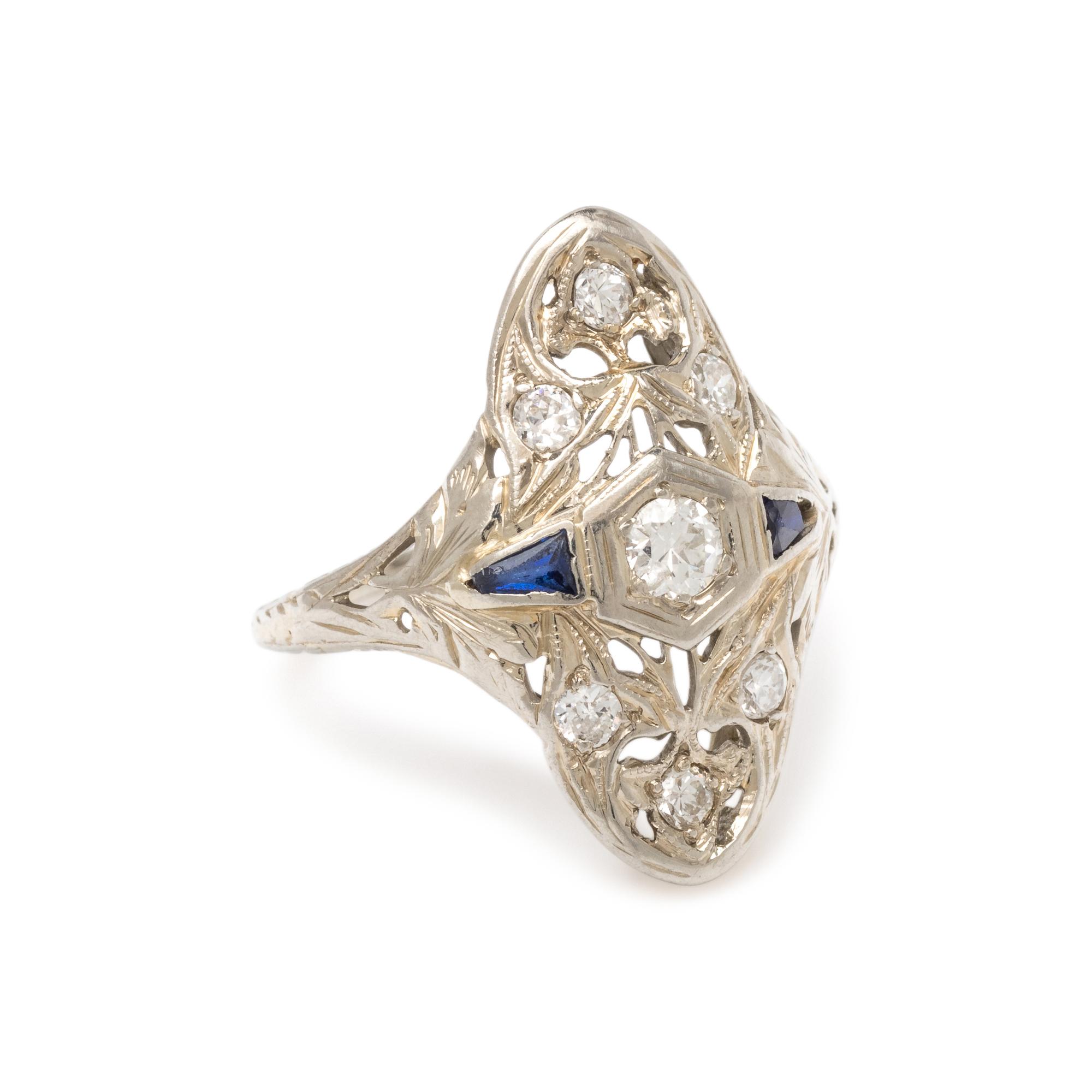 ANTIQUE, WHITE GOLD AND DIAMOND RING