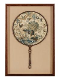 A Pair of Embroidered Silk Circular Fans