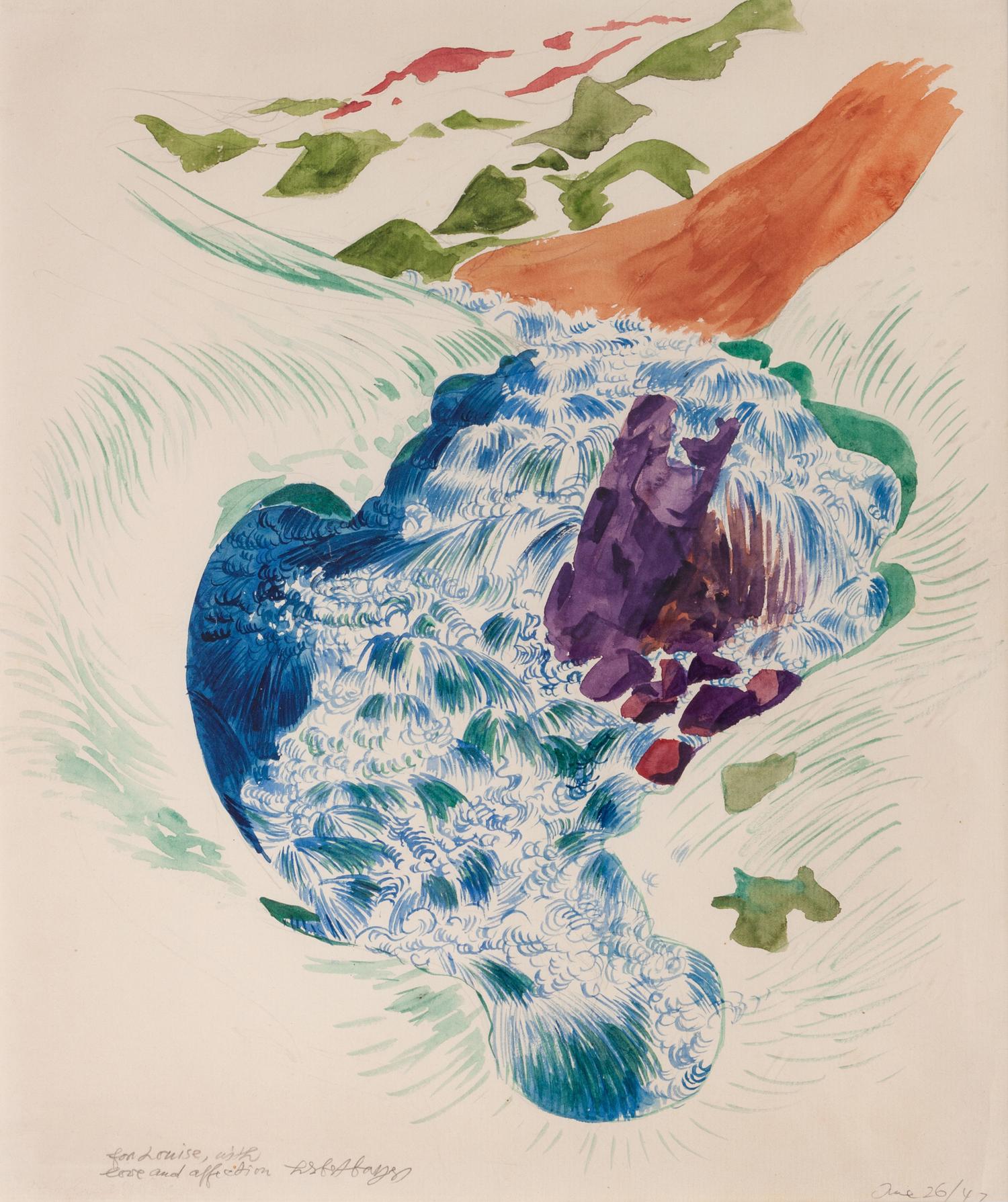 Waterfall in Mountain Landscape , 1947
