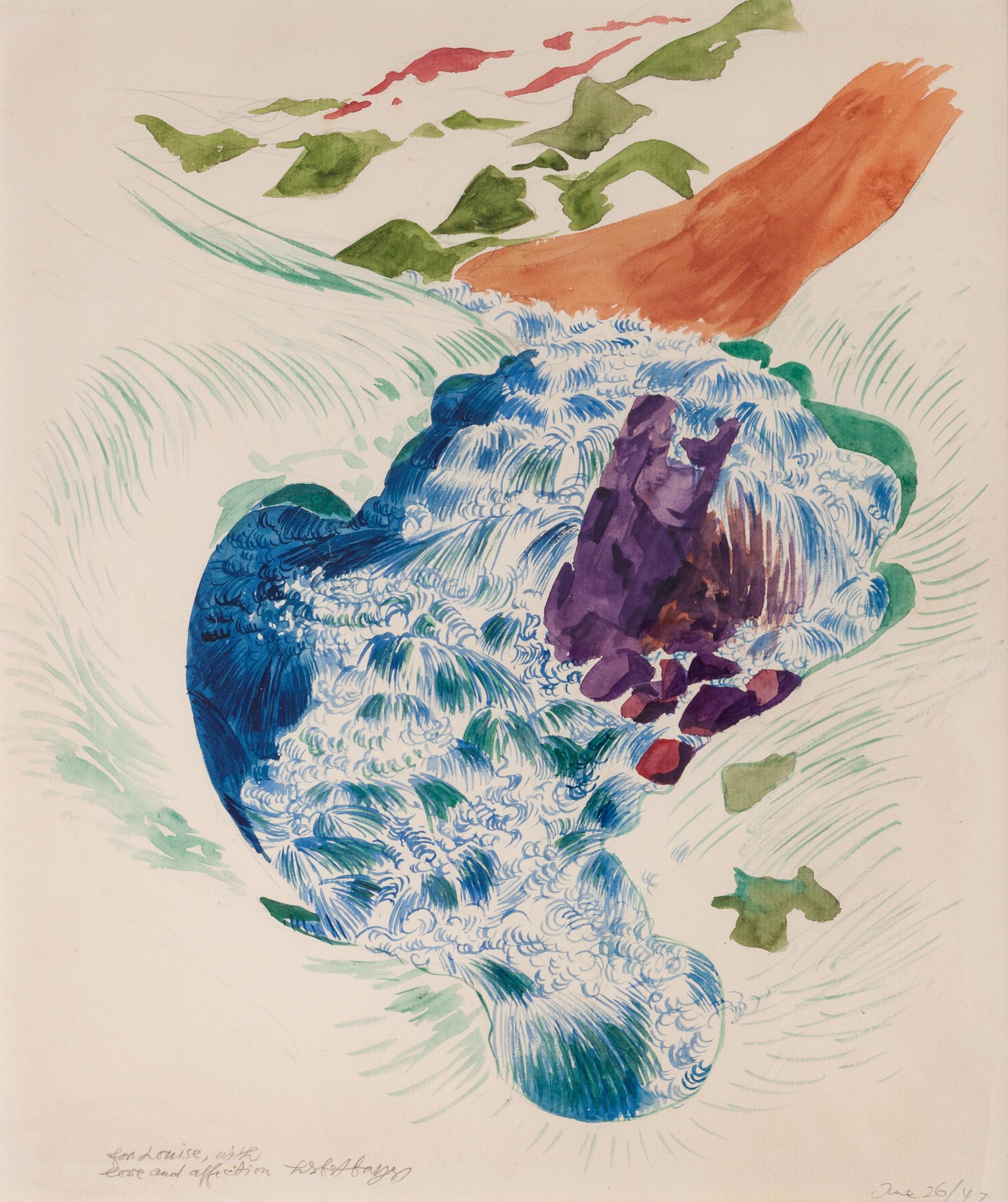 Waterfall in Mountain Landscape , 1947